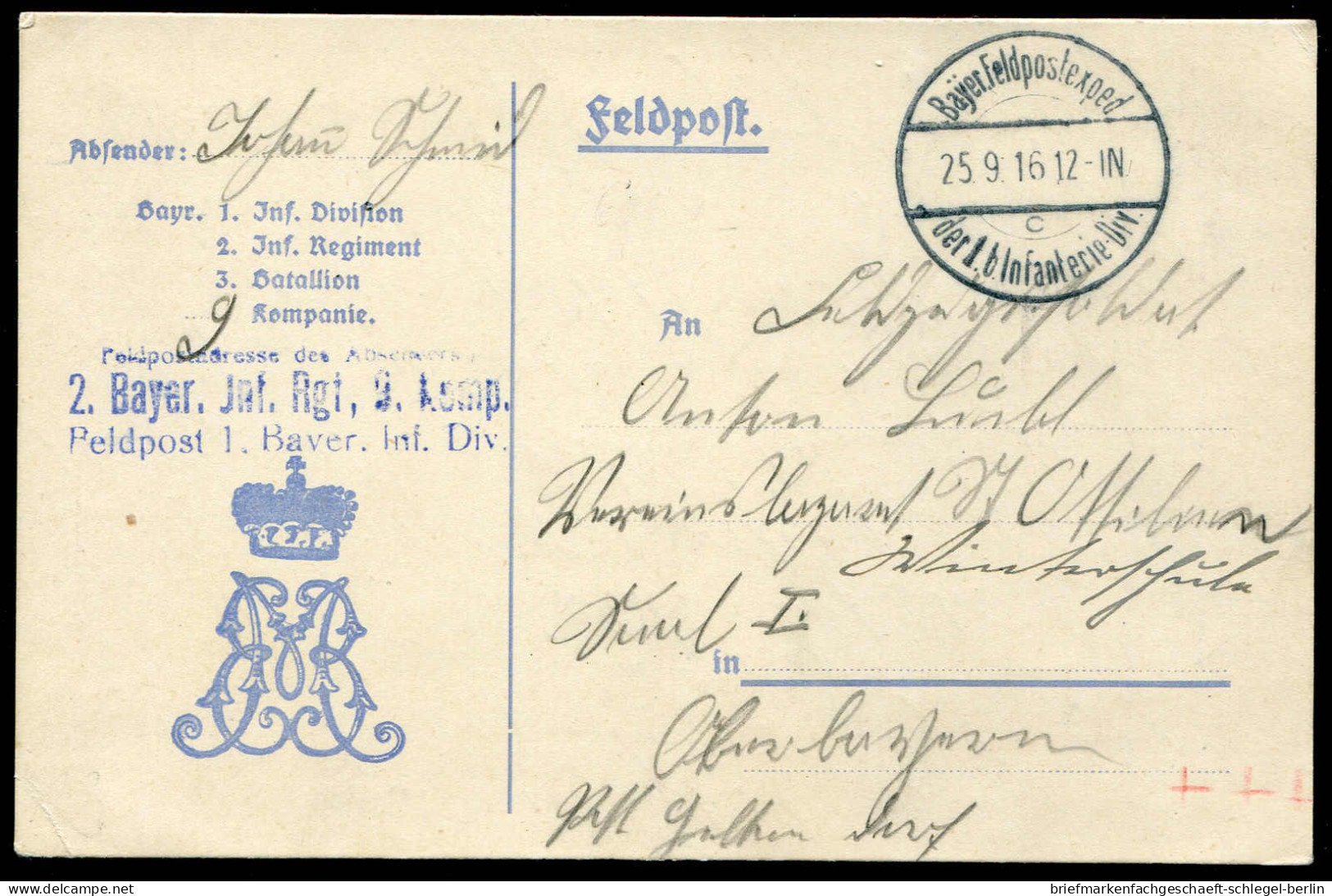 Altdeutschland Bayern, 1915, Brief - Feldpost (Portofreiheit)