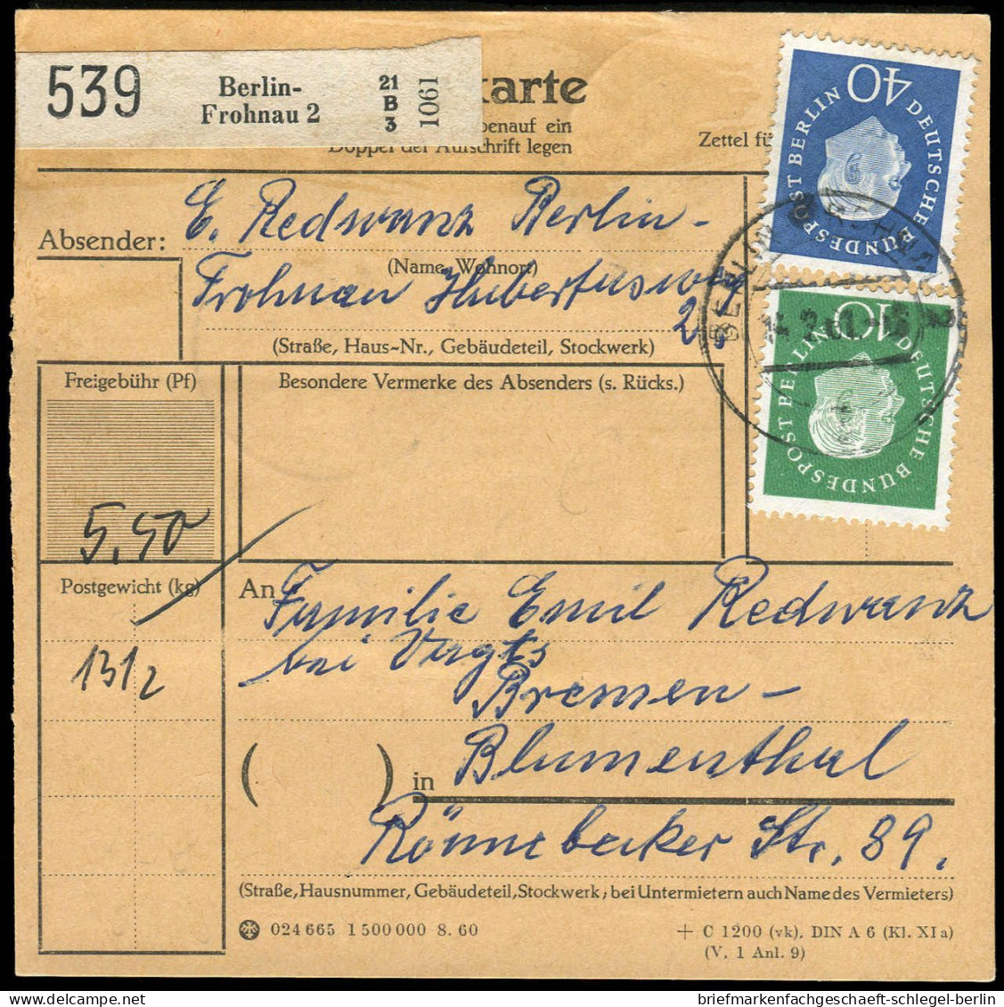 Berlin, 1961, 153(5),183,185, Brief - Otros & Sin Clasificación