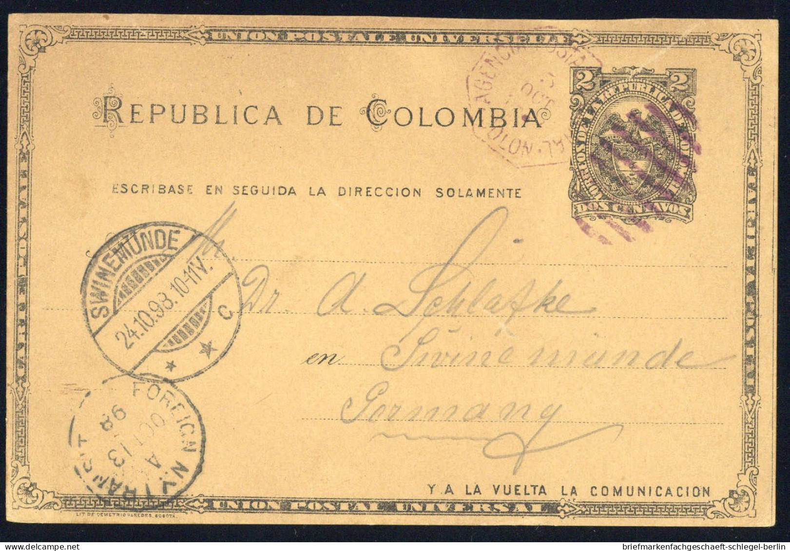 Kolumbien, 1898, Brief - Colombie