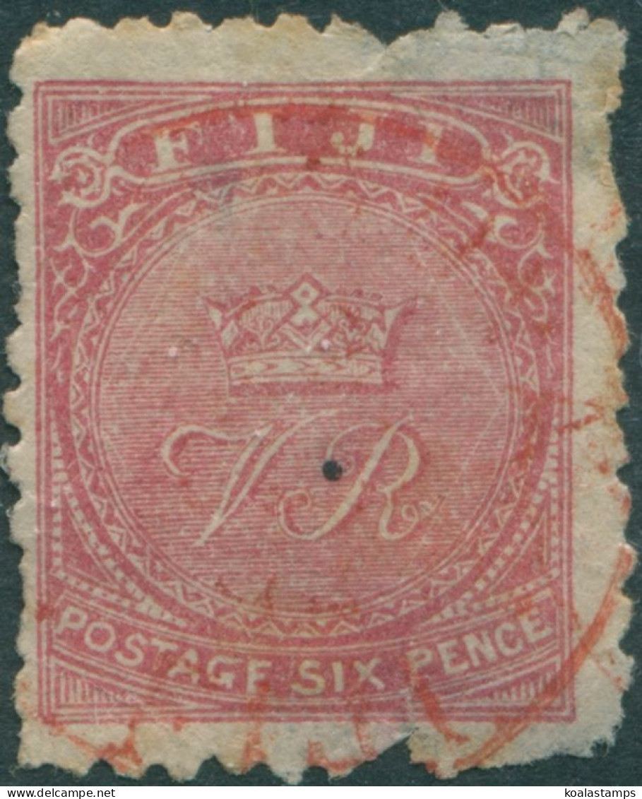 Fiji 1896 SG59 6d Rose Crown And VR P11x11¾ Thins On Back FU - Fiji (1970-...)