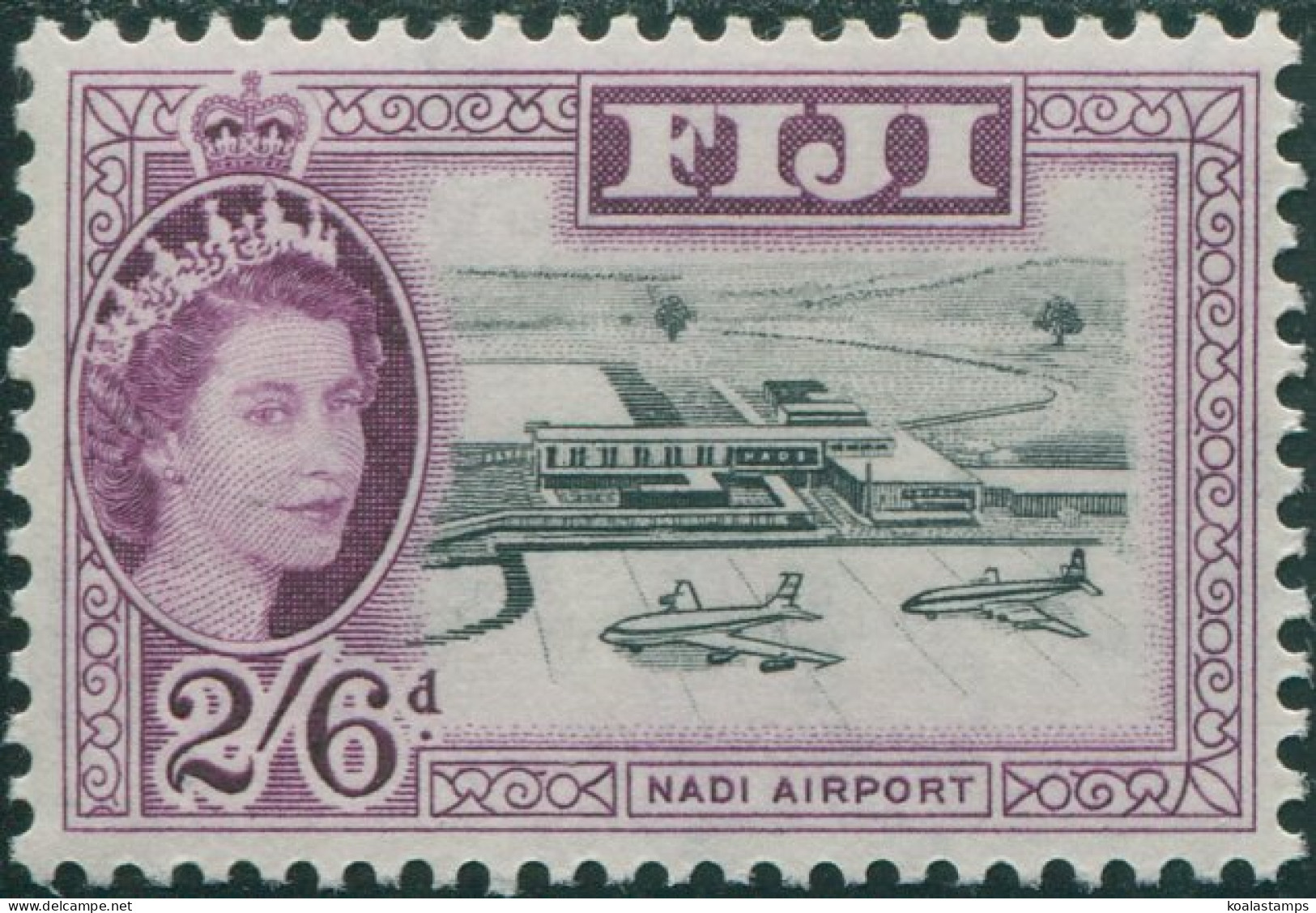 Fiji 1959 SG307 2/6d Black And Purple Nadi Airport QEII MLH - Fiji (1970-...)