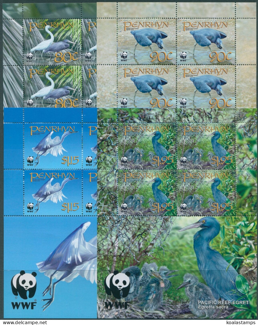 Cook Islands Penrhyn 2008 SG550S WWF Reef Egret (4) Sheetlets MNH - Penrhyn