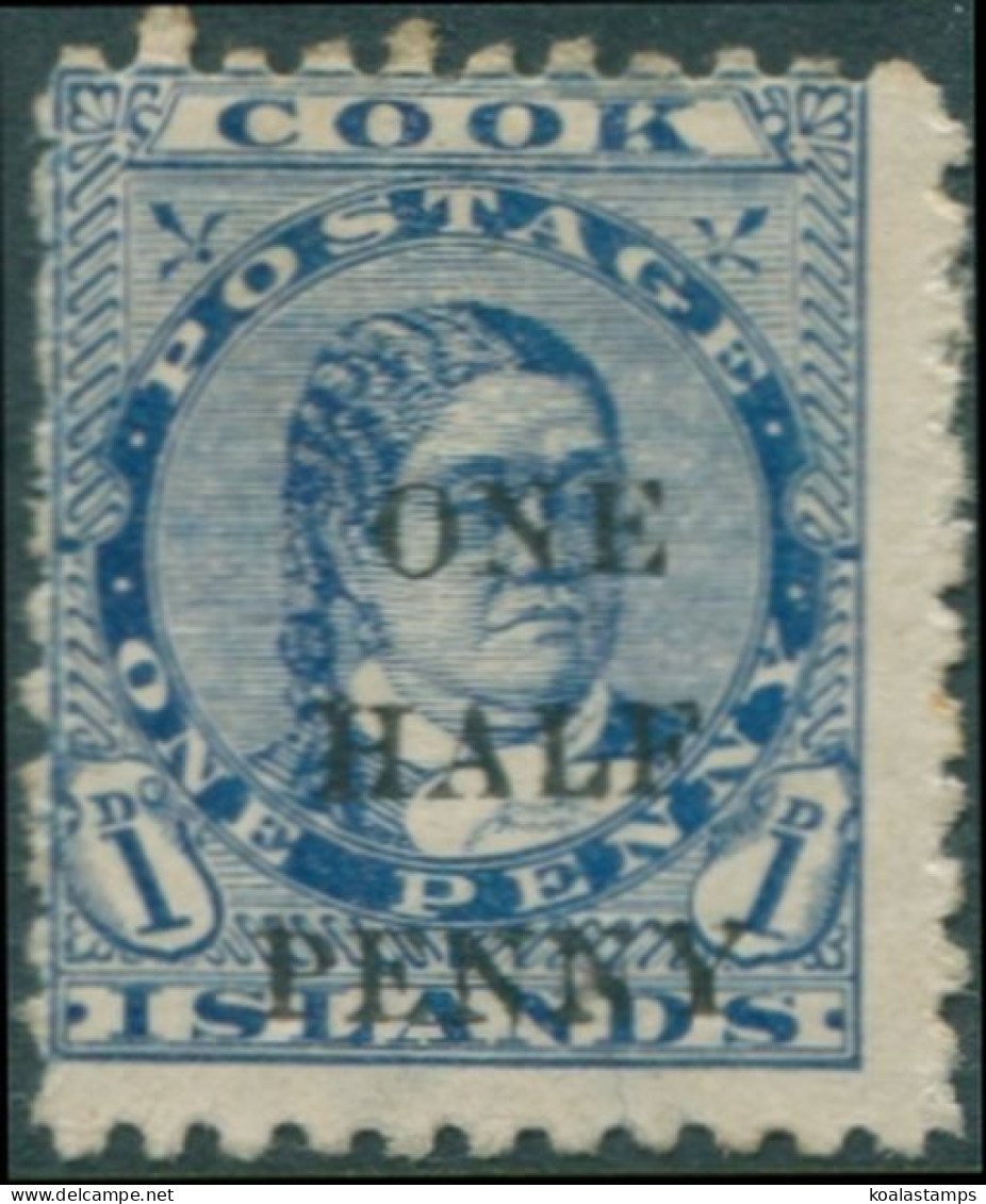 Cook Islands 1899 SG21 ½d On 1d Blue Queen Makea Takau MH - Cook