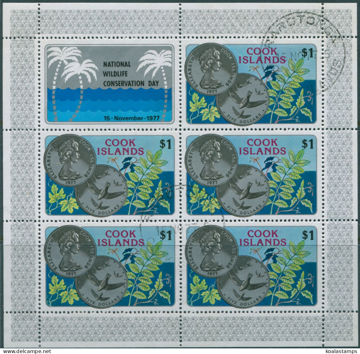 Cook Islands 1977 SG583 $1 National Wildlife Coin Sheet FU - Cookeilanden