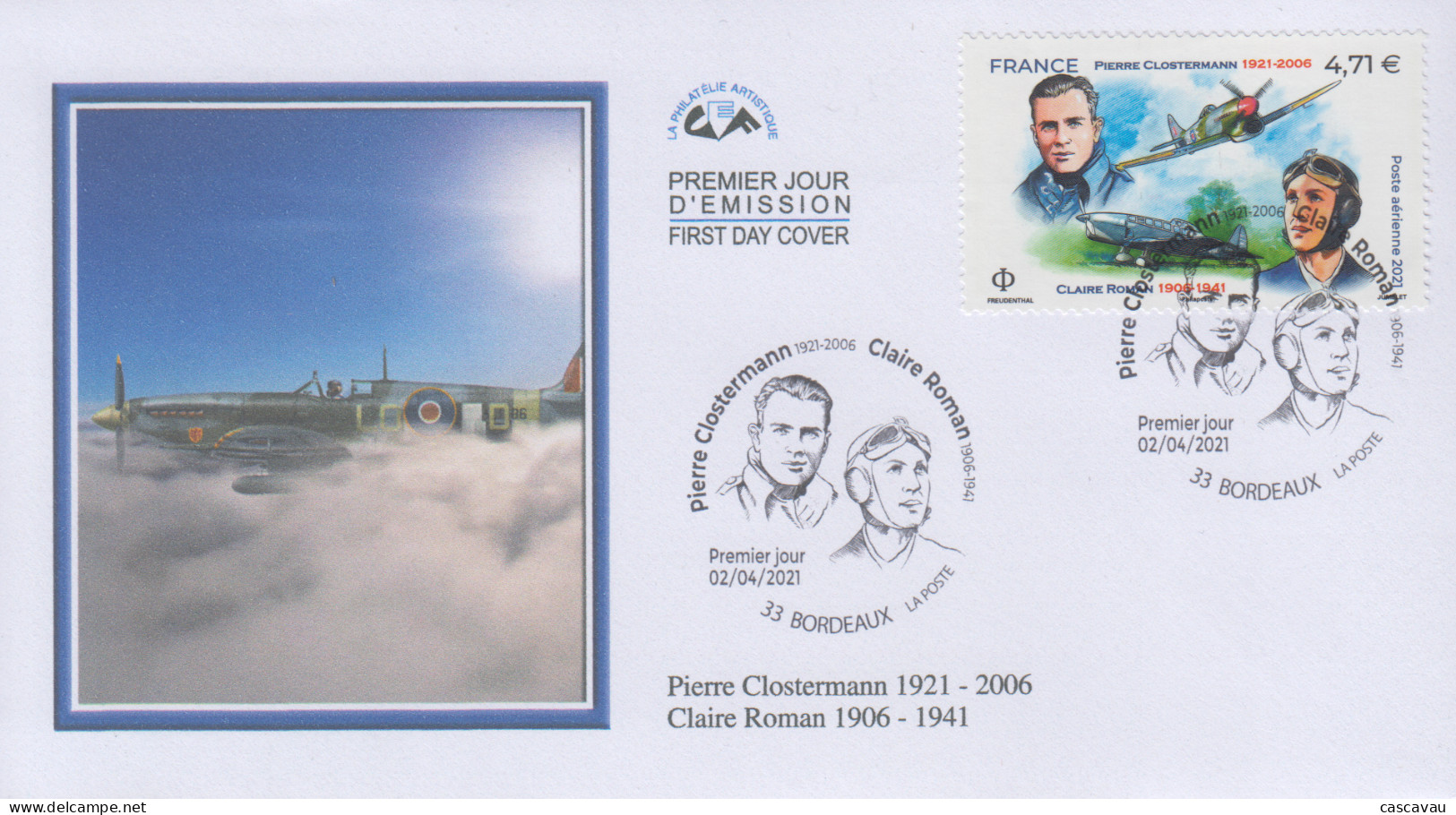 Enveloppe   FDC  1er   Jour    FRANCE    Poste  Aérienne     Pierre  CLOSTERMANN  Et  Claire   ROMAN    BORDEAUX    2021 - 2020-…