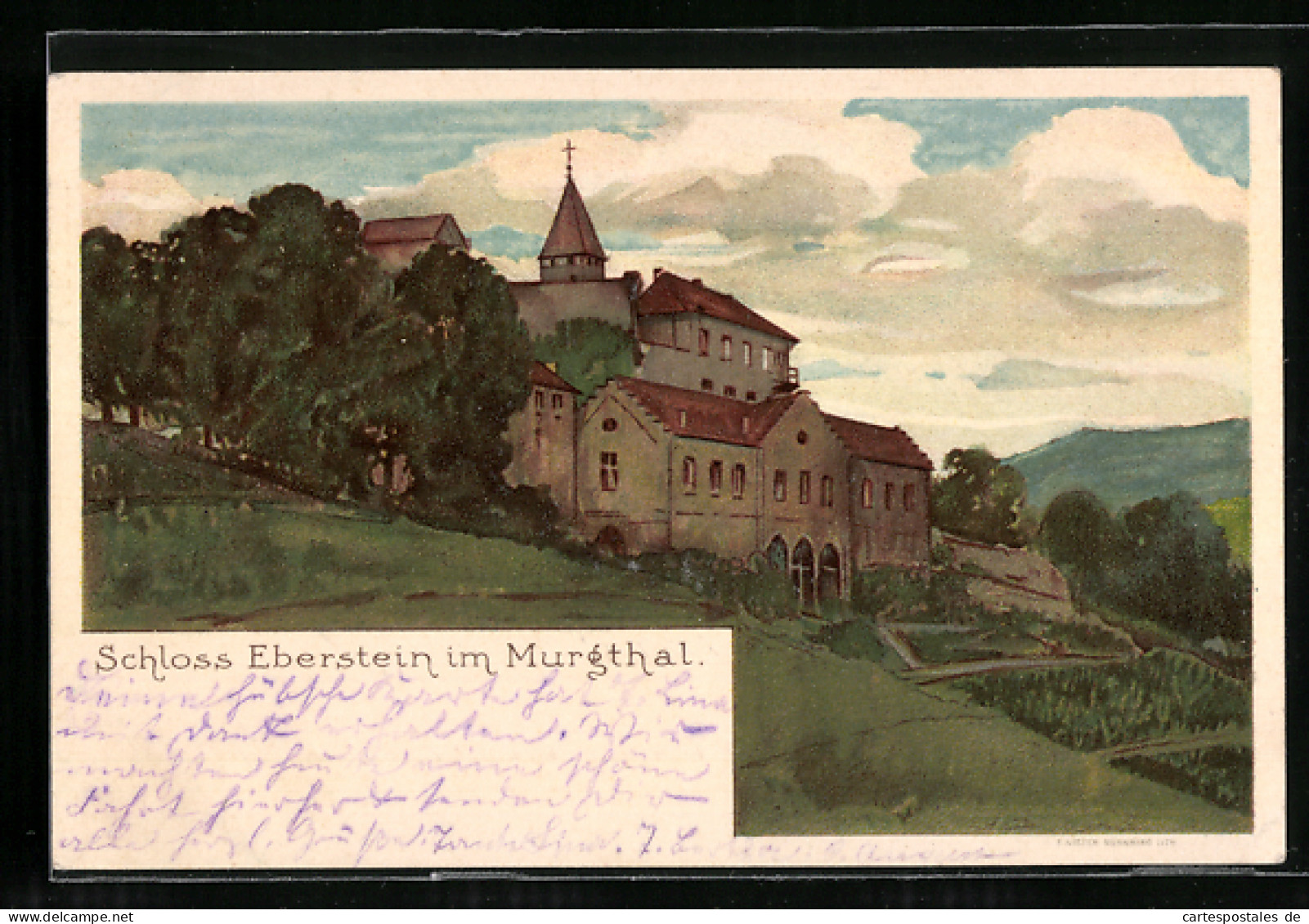 Lithographie Gernsbach, Schloss Eberstein Im Murgtal  - Gernsbach
