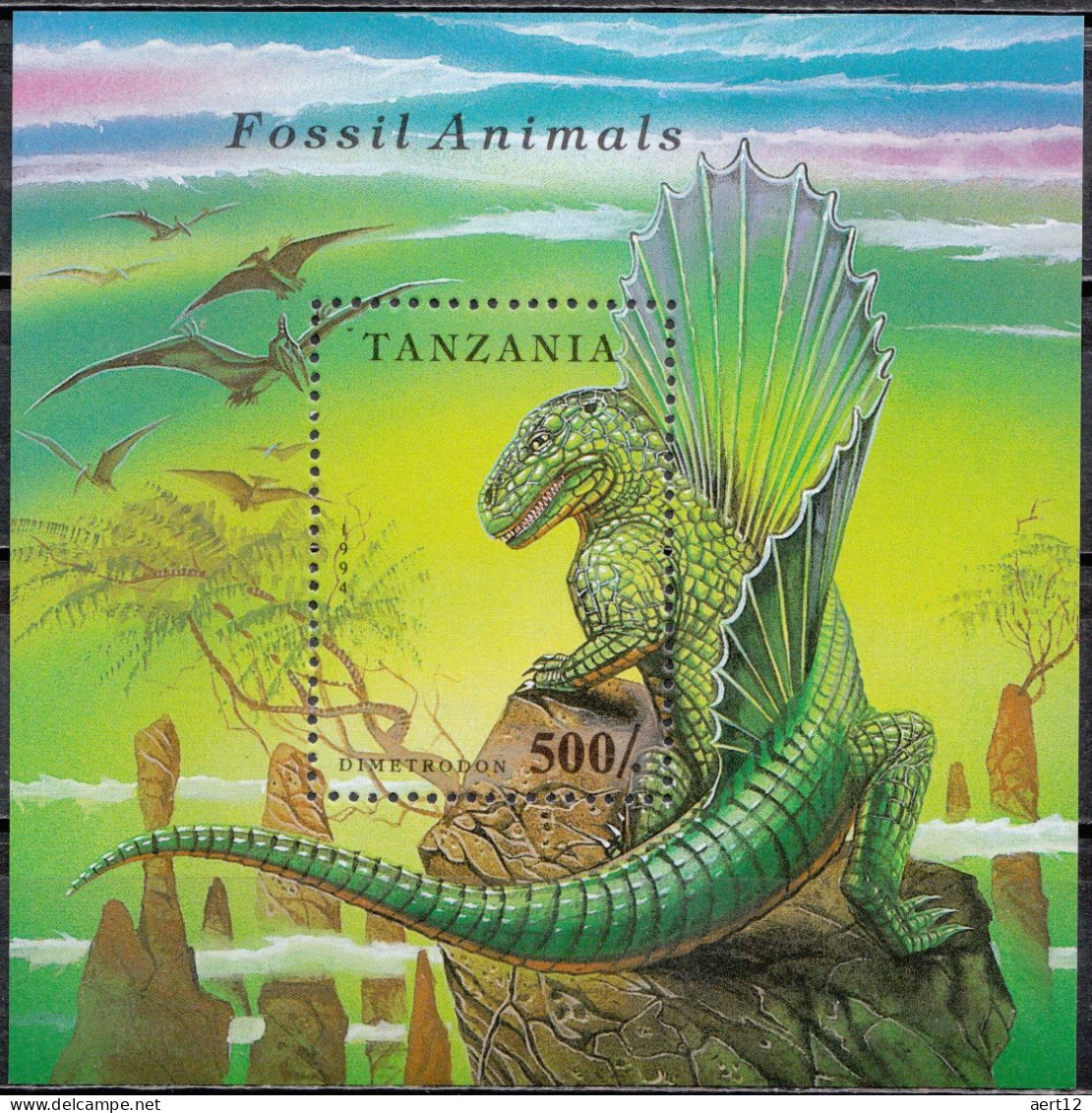 1994, Tanzania , Dimetrodon, Animals, Dinosaurs, Prehistorical Animals, Reptiles, Souvenir Sheet, MNH(**), TZ BL250 - Tanzania (1964-...)