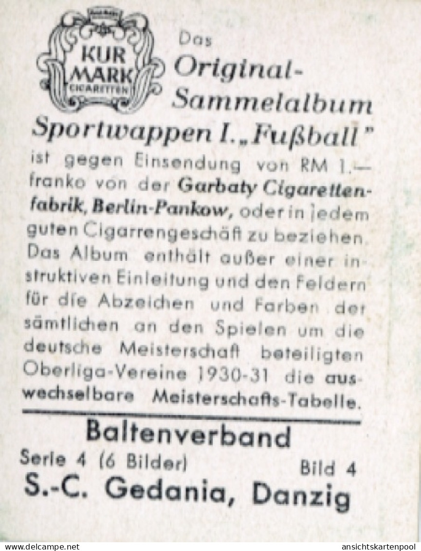 Sammelbild Sportwappen, Fußball, Baltenverband, SC Gedania Danzig, Bild Nr. 4 - Non Classificati
