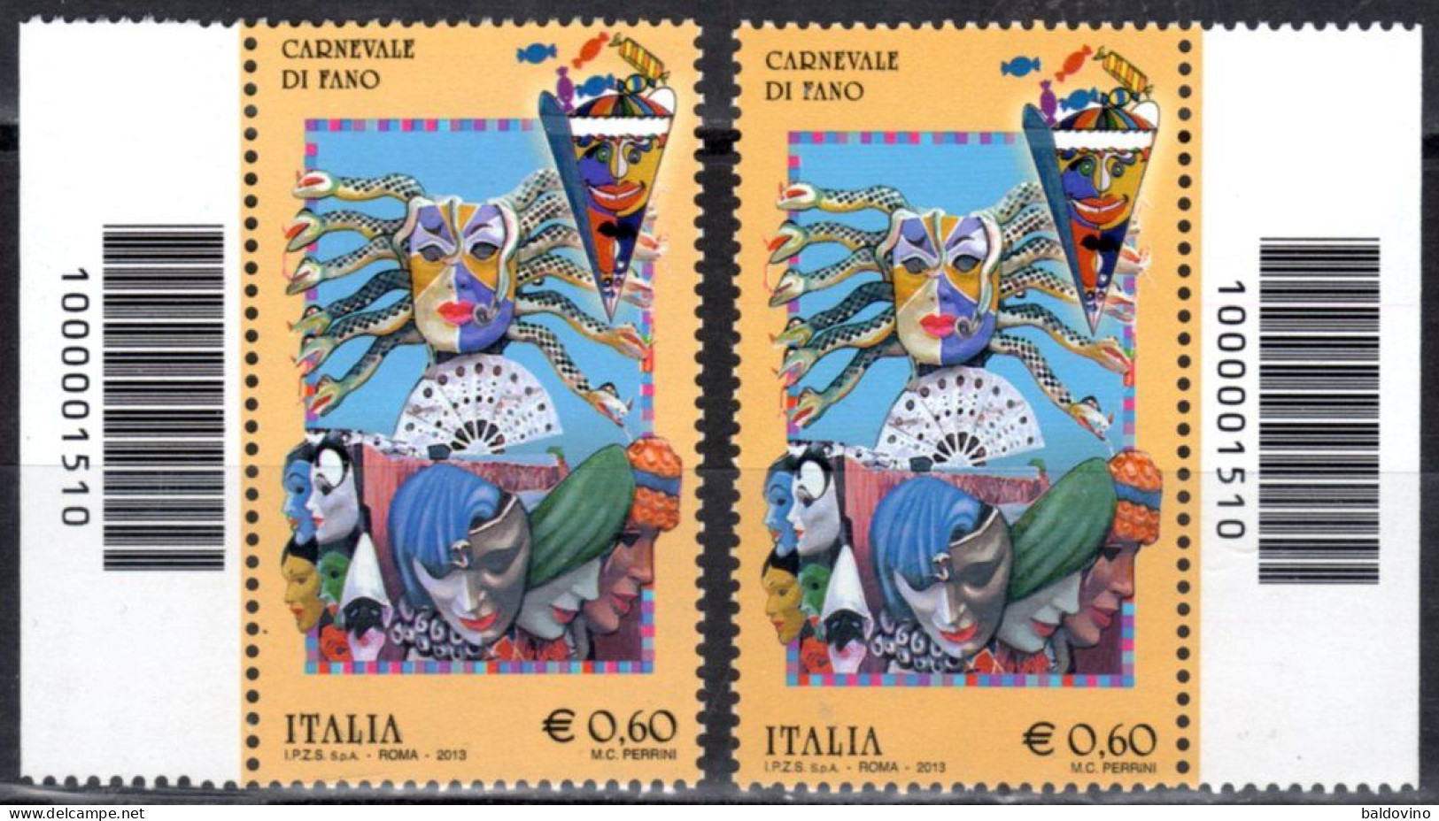 Italia 2013 Lotto 21 Valori Codice A Barre (vedi Descrizione). - Códigos De Barras