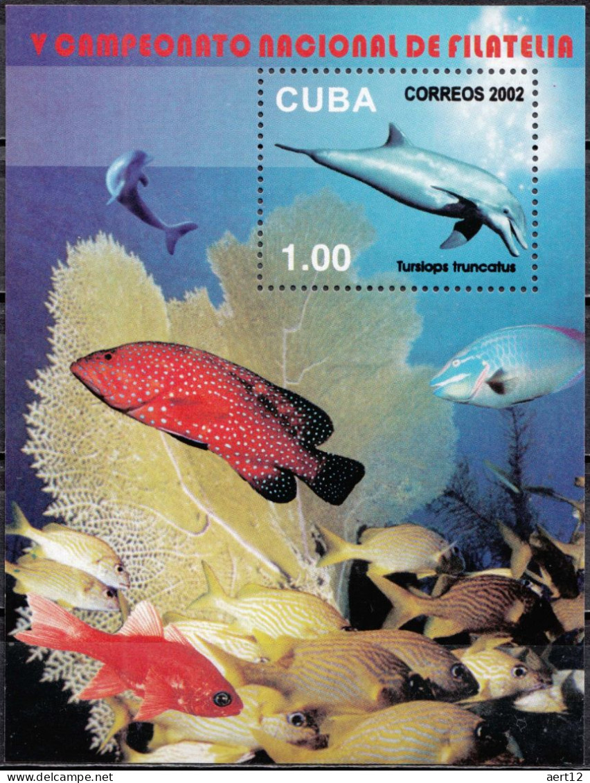 2002, Cuba, Philately Championship, Animals, Corals And Sponges, Dolphins, Fishes, Souvenir Sheet, MNH(**), CU BL180 - Neufs