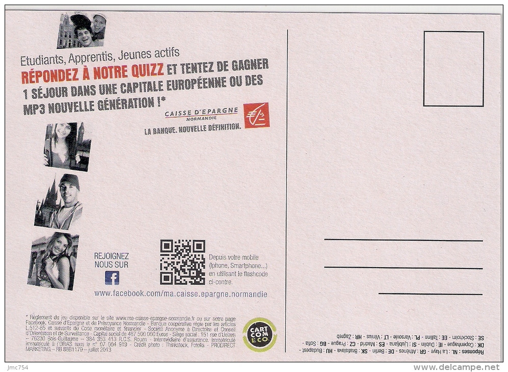 Cart'com.   Caisse D'Epargne Normandie  2013.   Banque.   Postcard. - Banks