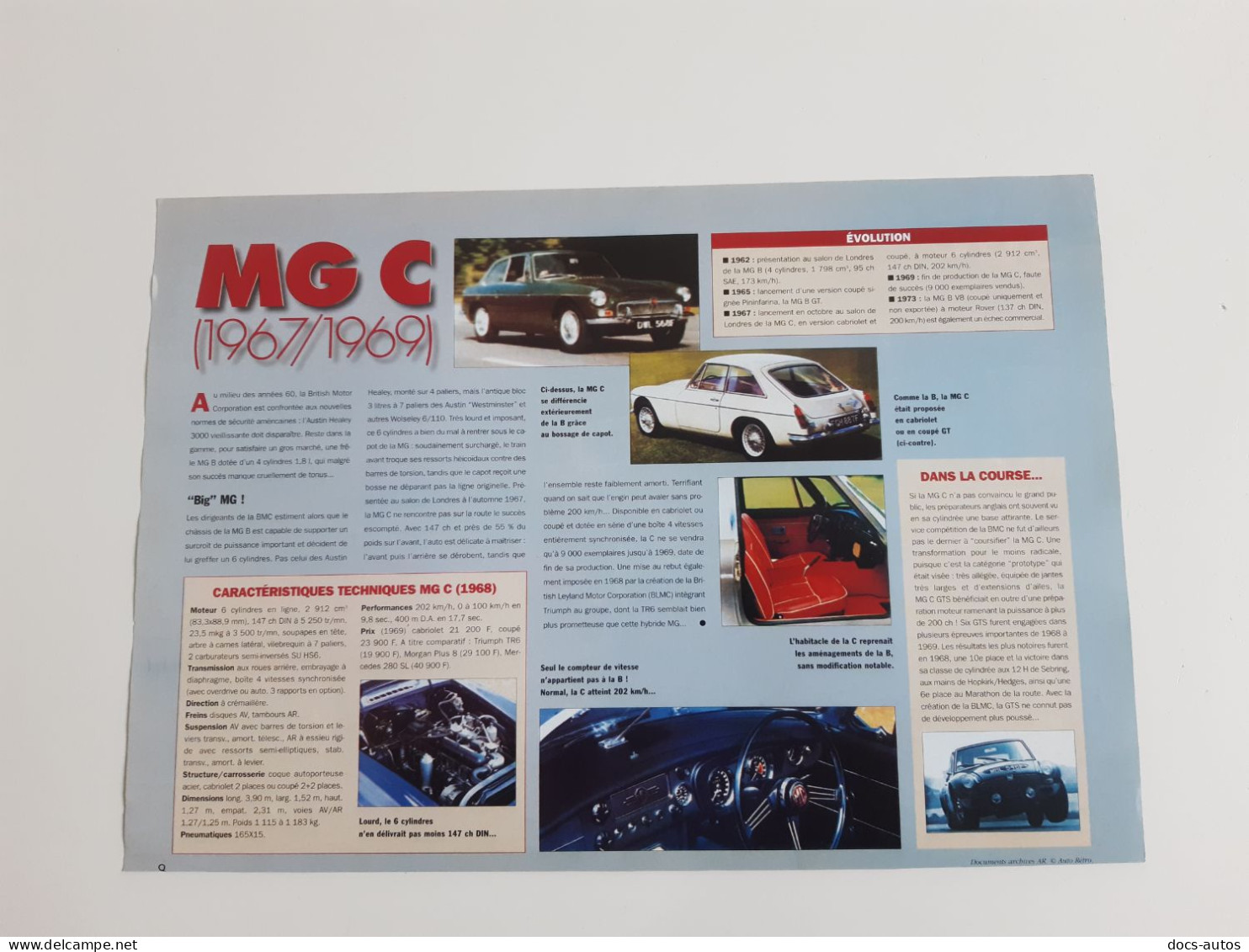 Fiche Technique Automobile MG C - Auto's