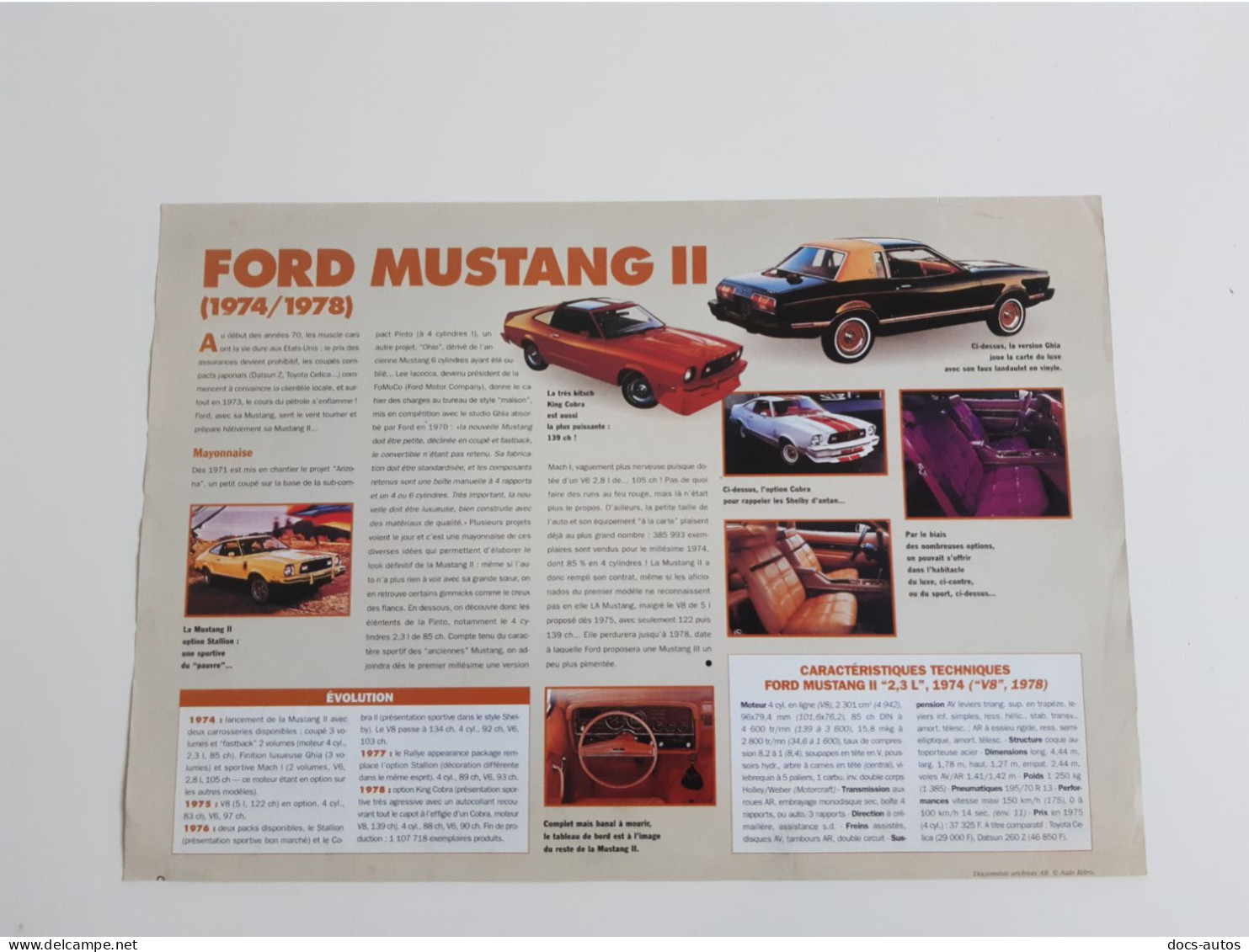 Fiche Technique Automobile Ford Mustang II - Auto's