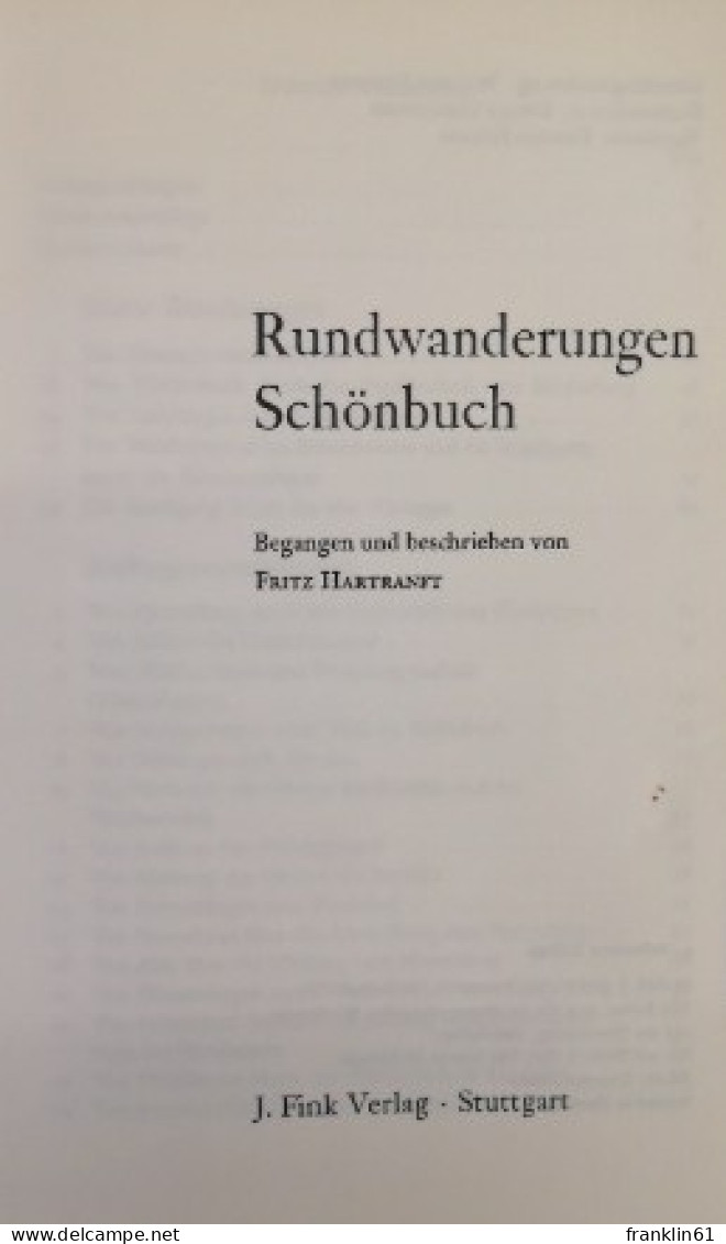 Rundwanderungen Schönbuch. Begangen Und Beschrieben - Other & Unclassified