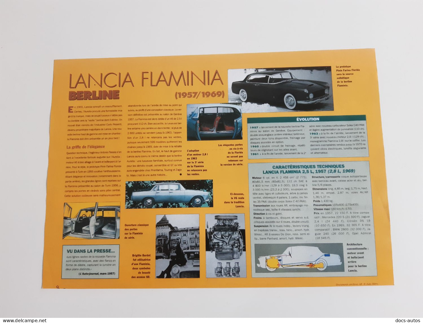 Fiche Technique Automobile Lancia Flaminia Berline - Voitures