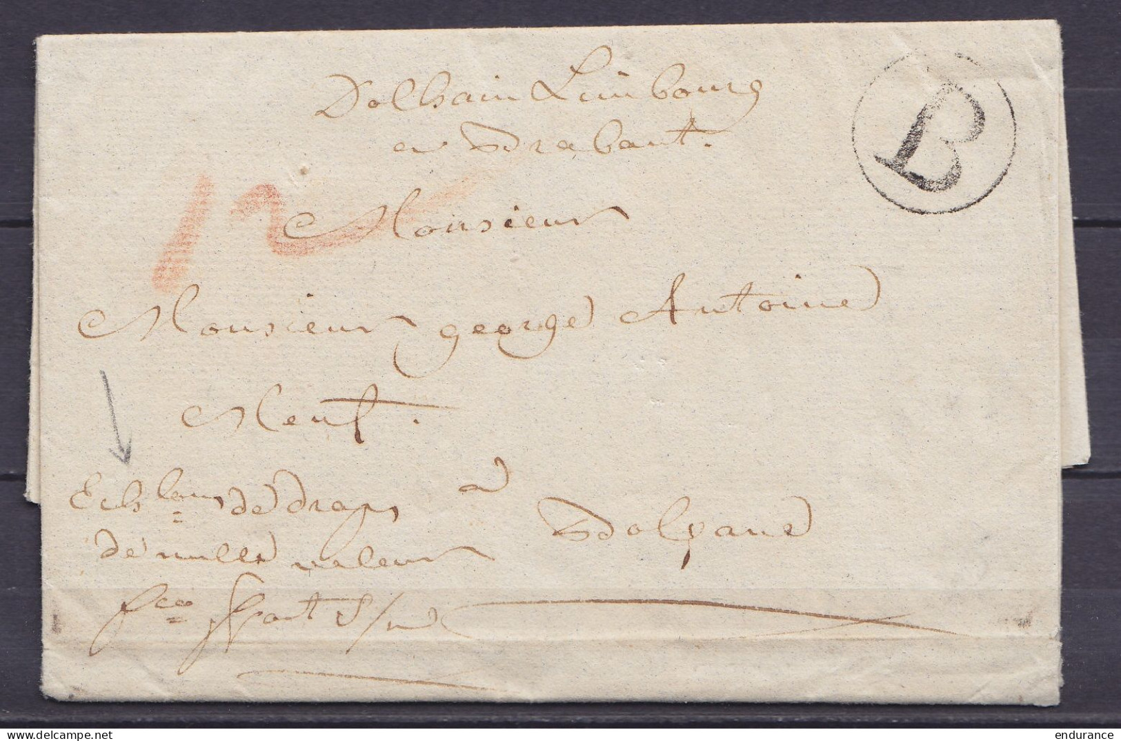 L. Datée 16 Juin 1787 De DOLHAIN LIMBOURG Pour BOLZANO Italie - Marque "B" (de BATTICE) - Lettre Accompagnant Un "échant - 1714-1794 (Paesi Bassi Austriaci)