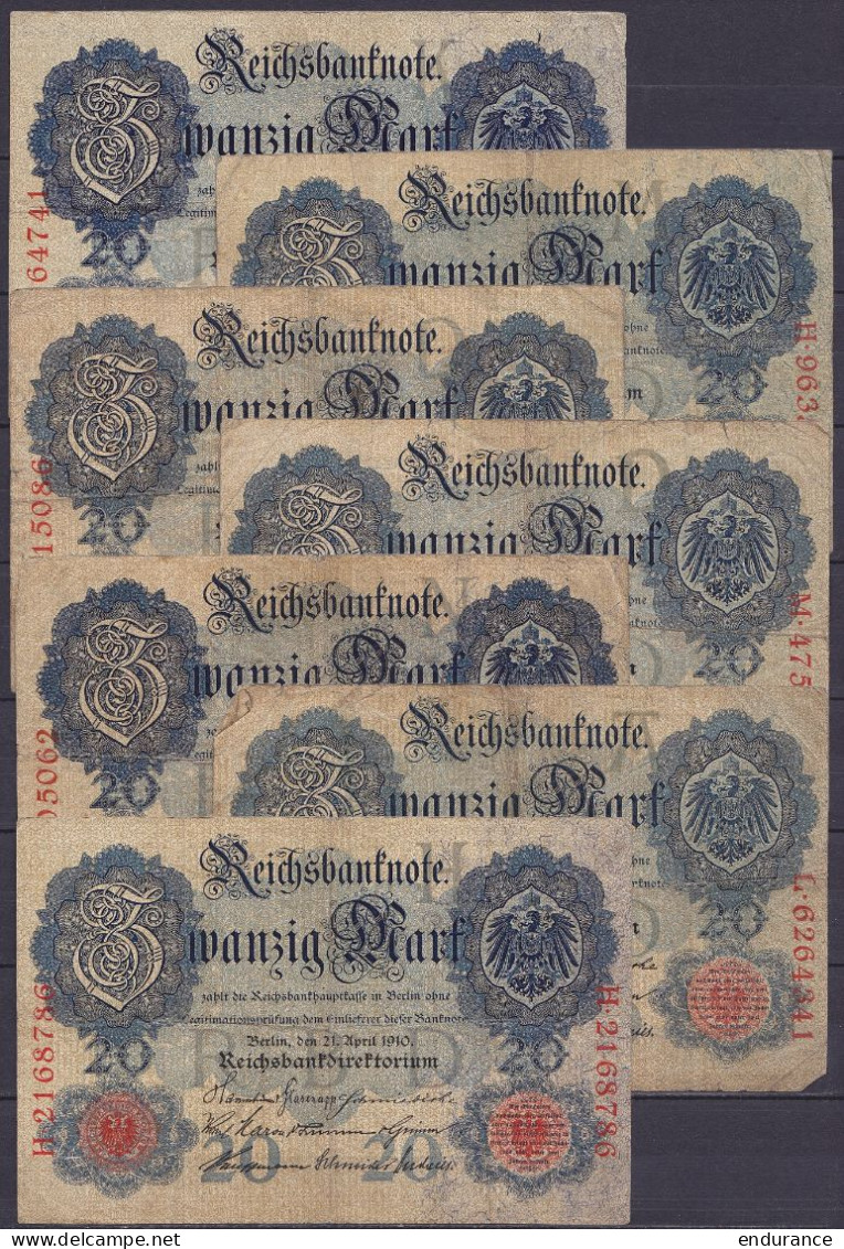 Allemagne - lot de 55 billets 20 Mark 1907, 1908, 1910, 1914 - voir scans