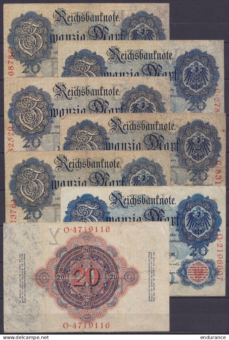 Allemagne - lot de 55 billets 20 Mark 1907, 1908, 1910, 1914 - voir scans