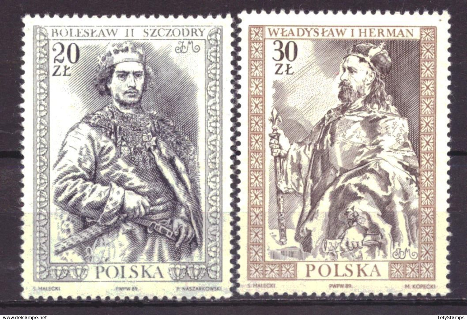 Polen / Poland / Polska 3227 & 3228 MNH ** Polish Rulers Kings (1989) - Unused Stamps