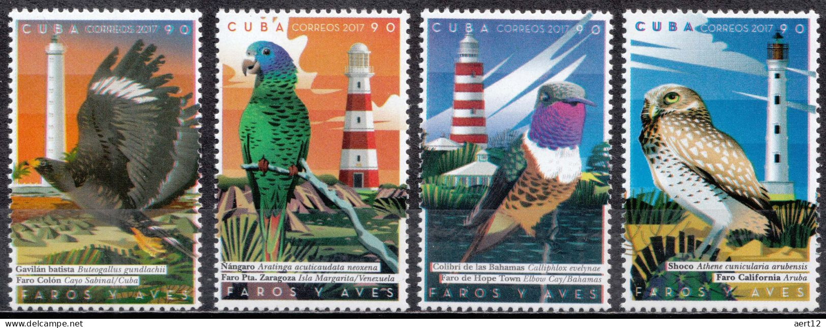 2017, Cuba, Birds & Lighthouses, Animals, Birds, Birds Of Prey, Hummingbirds, Parrots, 4 Stamps, MNH(**), CU 6230-33 - Oblitérés