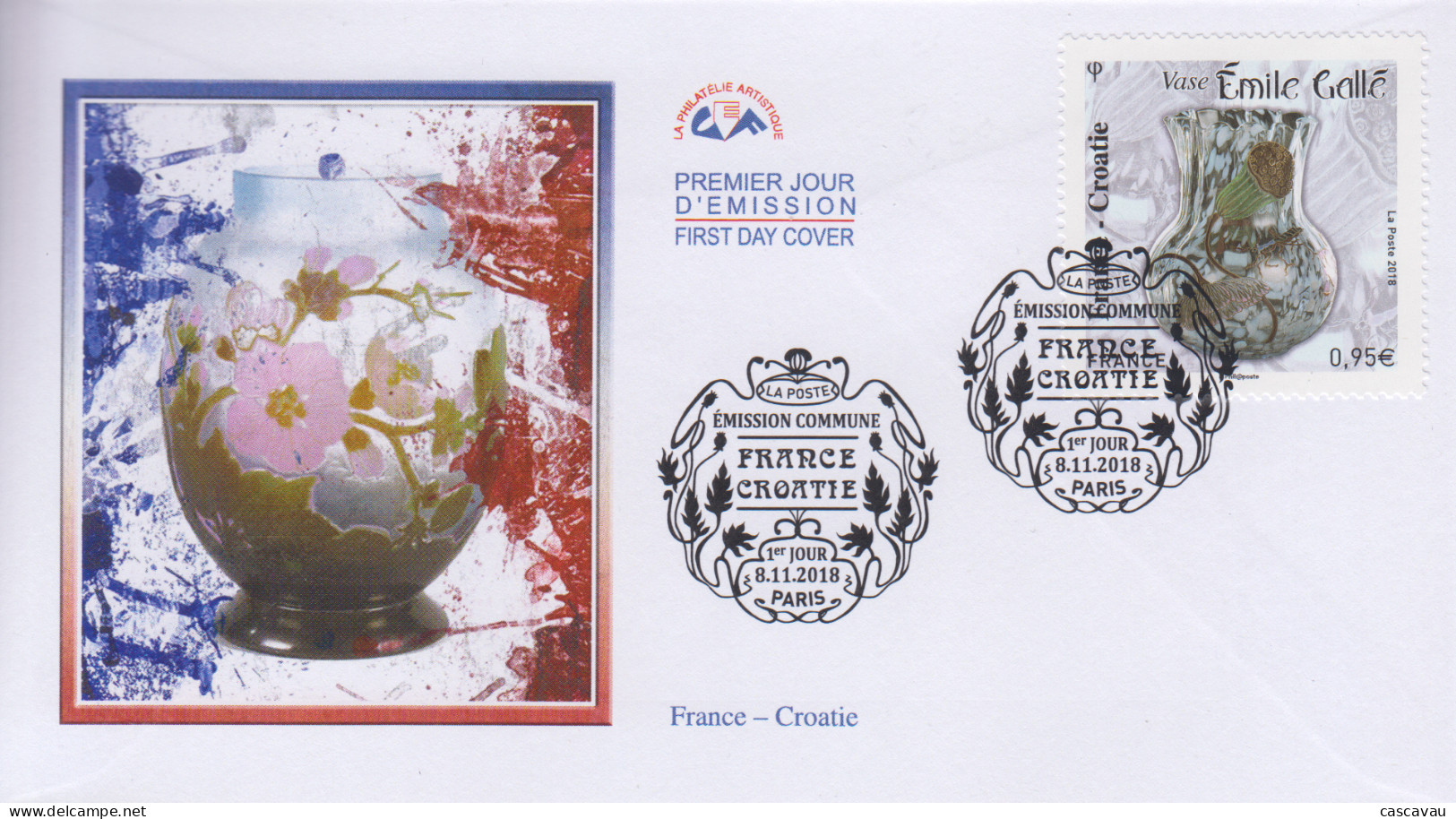 Enveloppe  FDC  1er  Jour    FRANCE   Vase  Emile  Gallé    Emission   Commune   Avec   La  CROATIE    2018 - 2010-2019