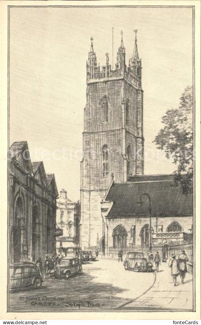 11750194 Cardiff Wales St John's Church Kuenstlerkarte Cardiff - Sonstige & Ohne Zuordnung
