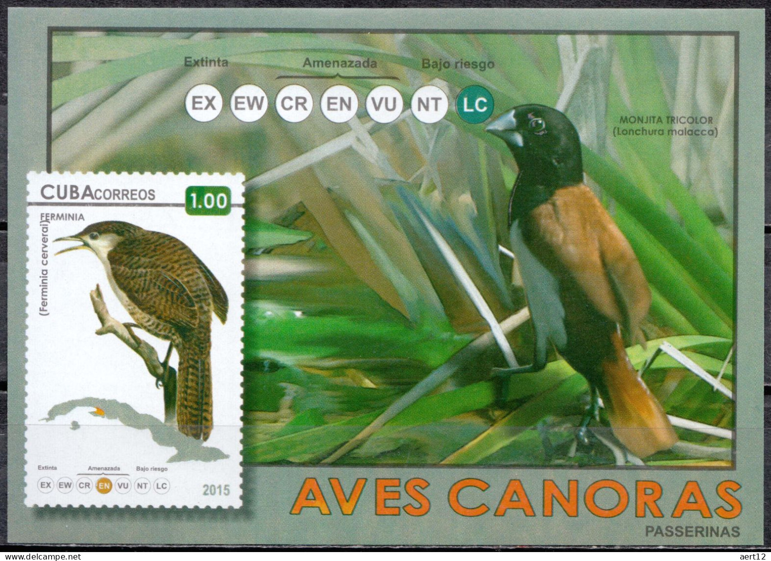 2015, Cuba, Songbirds, Animals, Birds, Souvenir Sheet, MNH(**), CU BL324 - Gebraucht