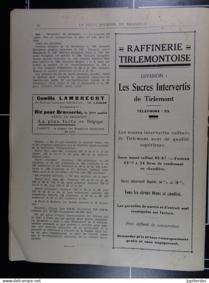 Le Petit Journal Du Brasseur N° 1656 De 1932 Pages 2 à 32 Brasserie Belgique Bières Publicité Matériel Brassage - 1900 - 1949