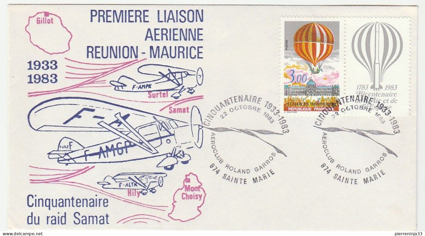 Lettre Illustrée  Liaison Aérienne Réunion Maurice, 1983 - Erst- U. Sonderflugbriefe