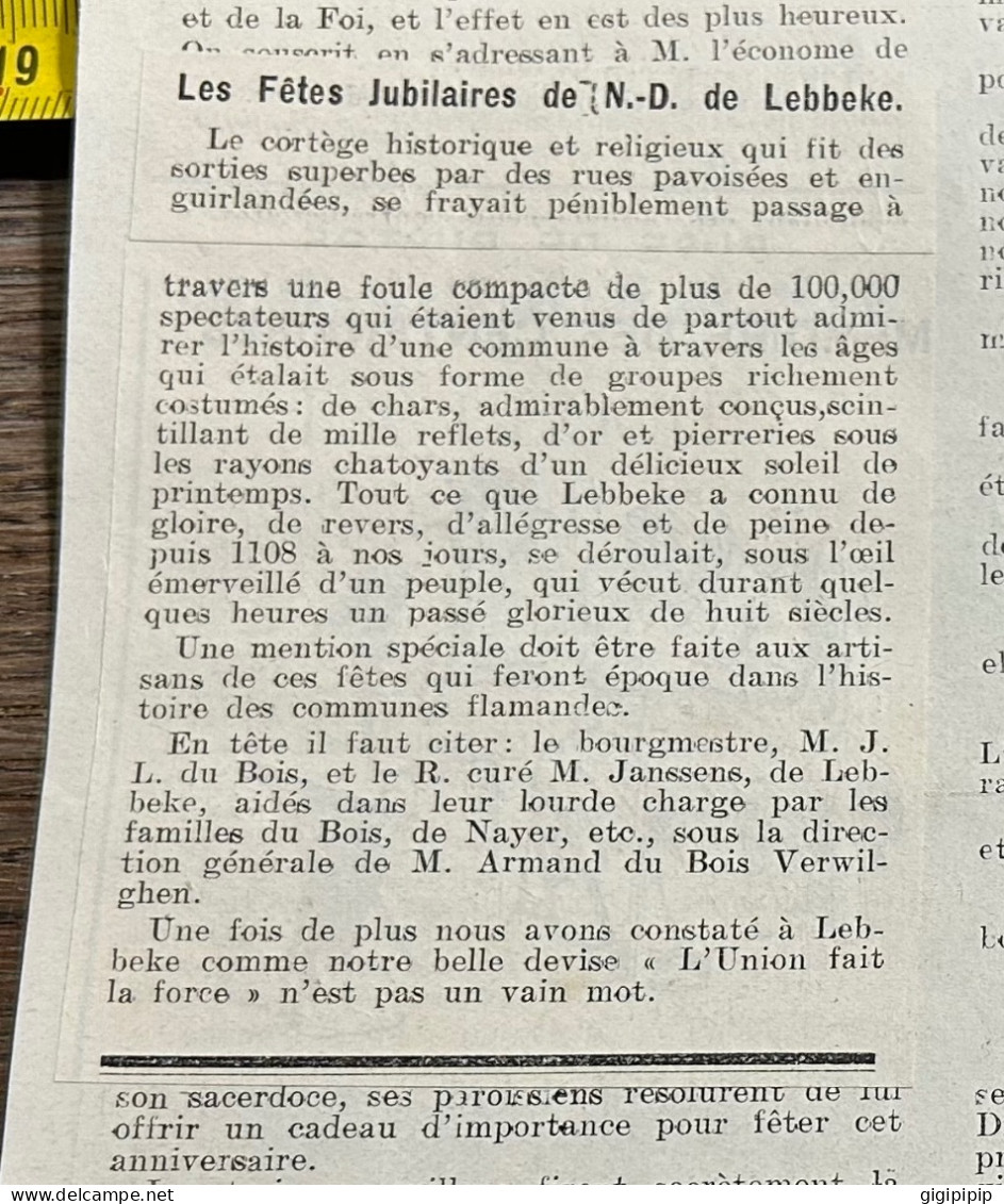 1908 PATI FÊTES JUBILAIRES DE LEBBEKE CORTÈGE HISTORIQUE RELIGIEUX Armand Du Bois Verwilghen. - Collections