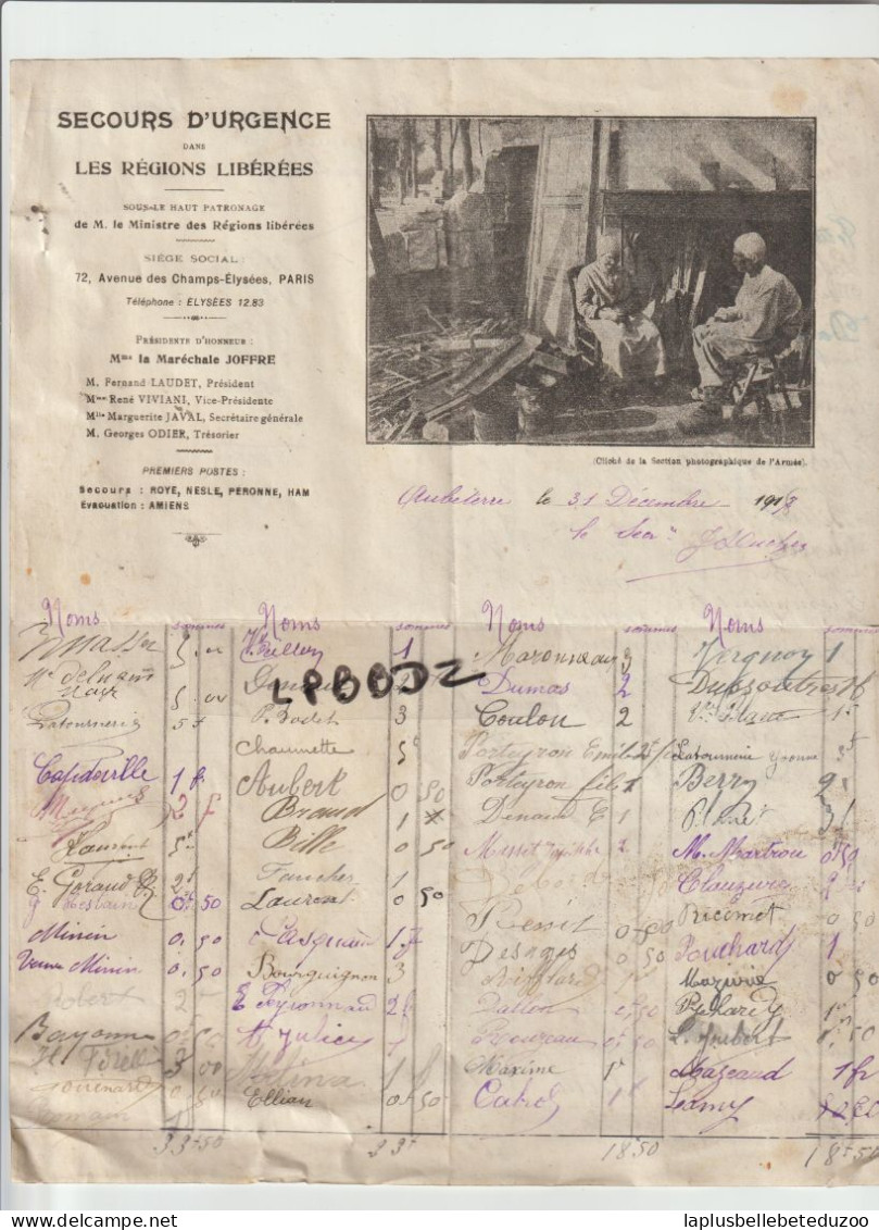 DOCUMENT - MILITARIA - 16 - AUBETERRE - SECOURS D'URGENCE Dans Les Régions Libérées - Liste Des Donateurs 1917 - RARE - Non Classificati