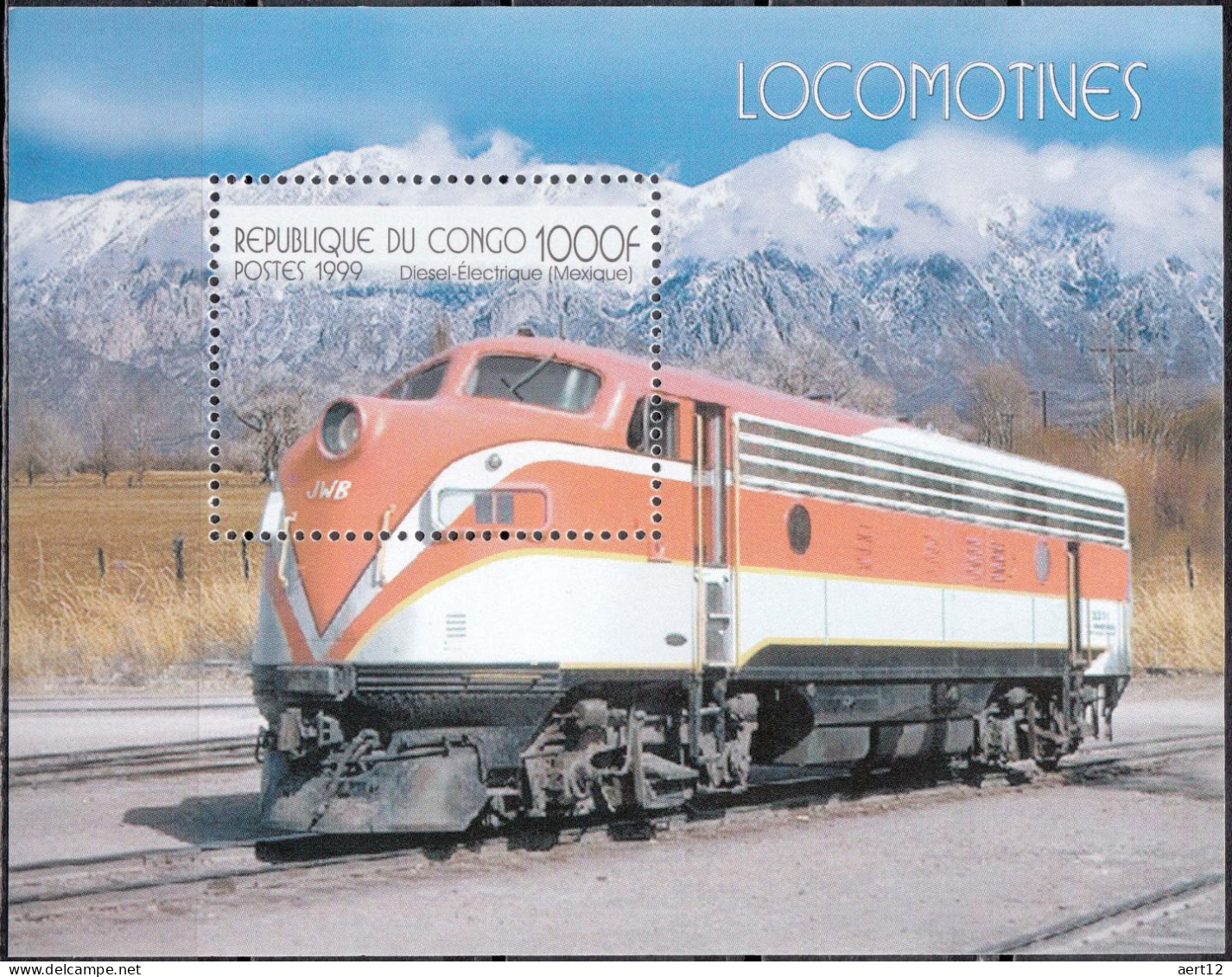 1999, Congo, Republic, Diesel-Electric, Locomotives, Railways, Souvenir Sheet, MNH(**), CG BL140 - Nuovi