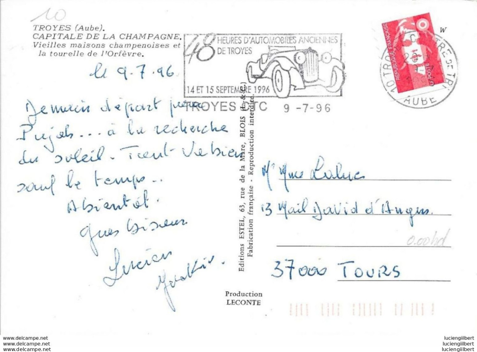 AUBE 10  -  TROYES    - 48 HEURES AUTOMOBILES ANCIENNES DE TROYES 14 15 SEPTEMBRE  1996  - BELLE FRAPPE - Mechanical Postmarks (Advertisement)