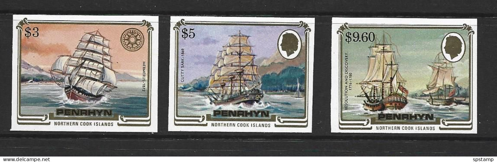 Penrhyn Island 1984 $3 $5 & $9.60 Sail Ship Definitives Variety Imperforate MNH - Ships