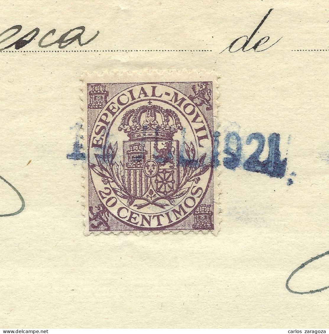1921 BANCO DE ESPAÑA — Antiguo Documento Bancario — Timbre Fiscal ESPECIAL MOVIL 25c - Fiscale Zegels