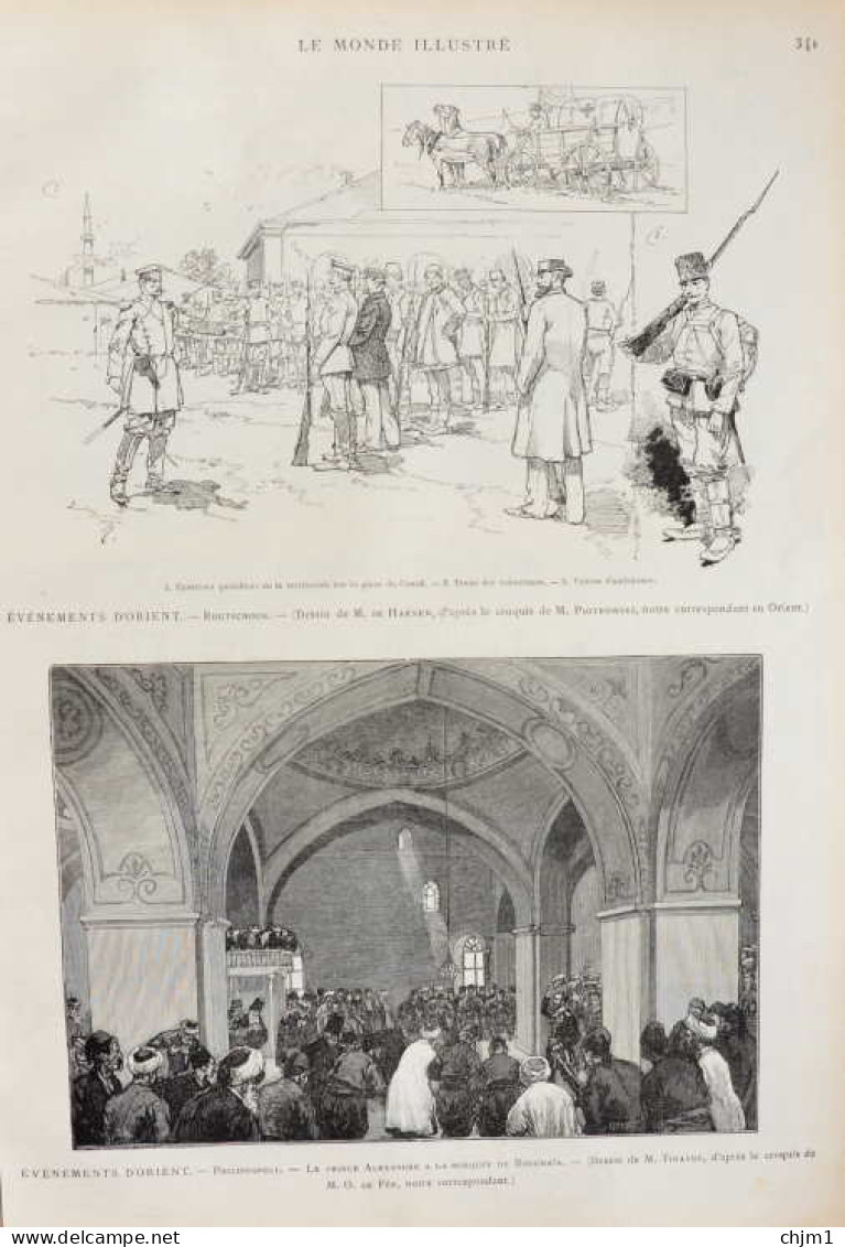 événements D'Orient - Roustchouk - Philippopoli, Le Prince Alexandre à La Mosquée - Page Originale 1885 - Historische Dokumente