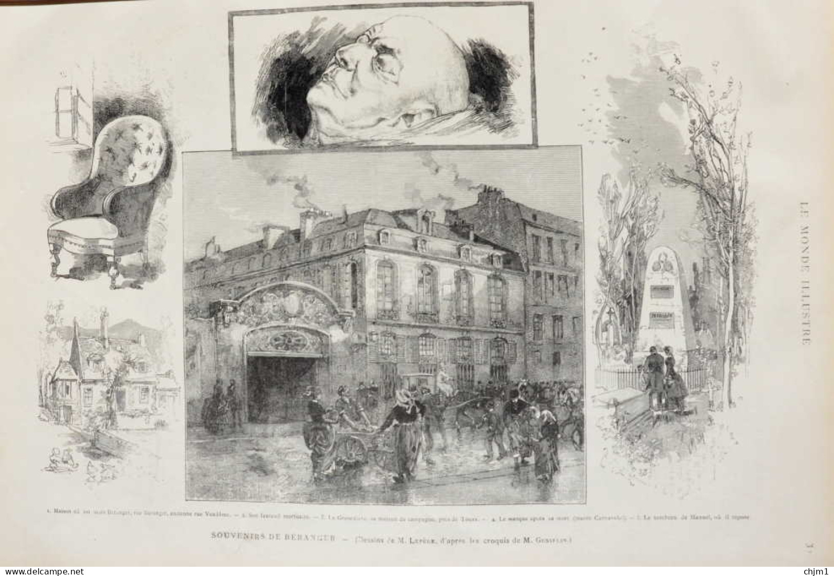 Souvenirs De Béranger - Le Masque Après Sa Mort - Maison Où Est Mort Béranger - Page Originale 1885 - Historische Dokumente