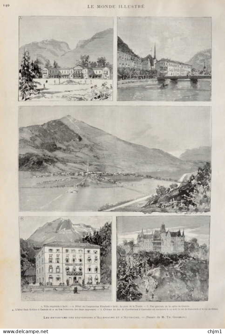 Villa Impériale à Ischl - Hôtel De L'impératrice Elisabeth à Ischl - Château à Gmünden - Page Originale 1885 - Historical Documents