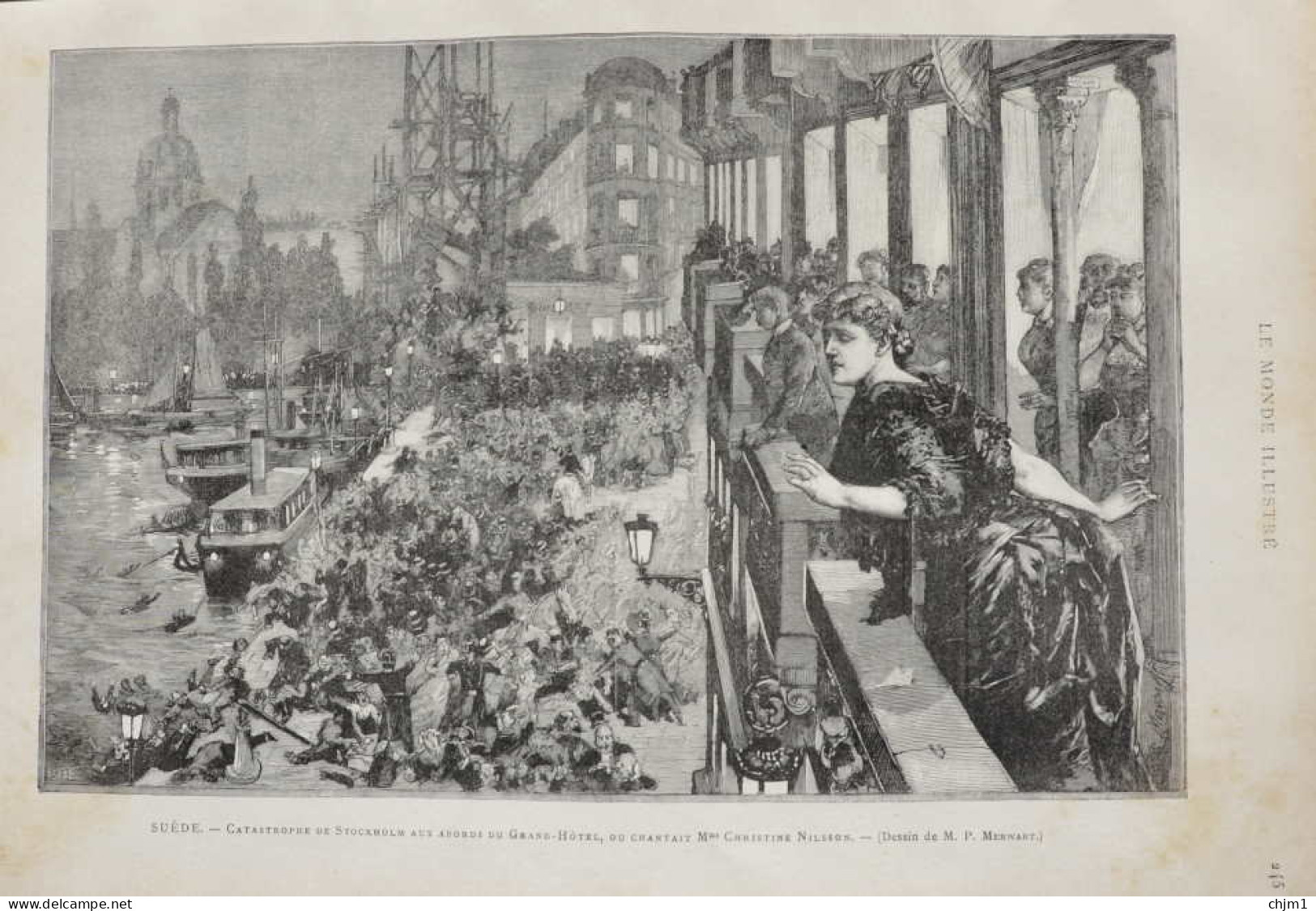 Suède - Catastrophe De Stockholm Aux Abords Du Grand-hôtel, Où Chantait Mme Nilsson - Page Originale 1885 - Historische Dokumente