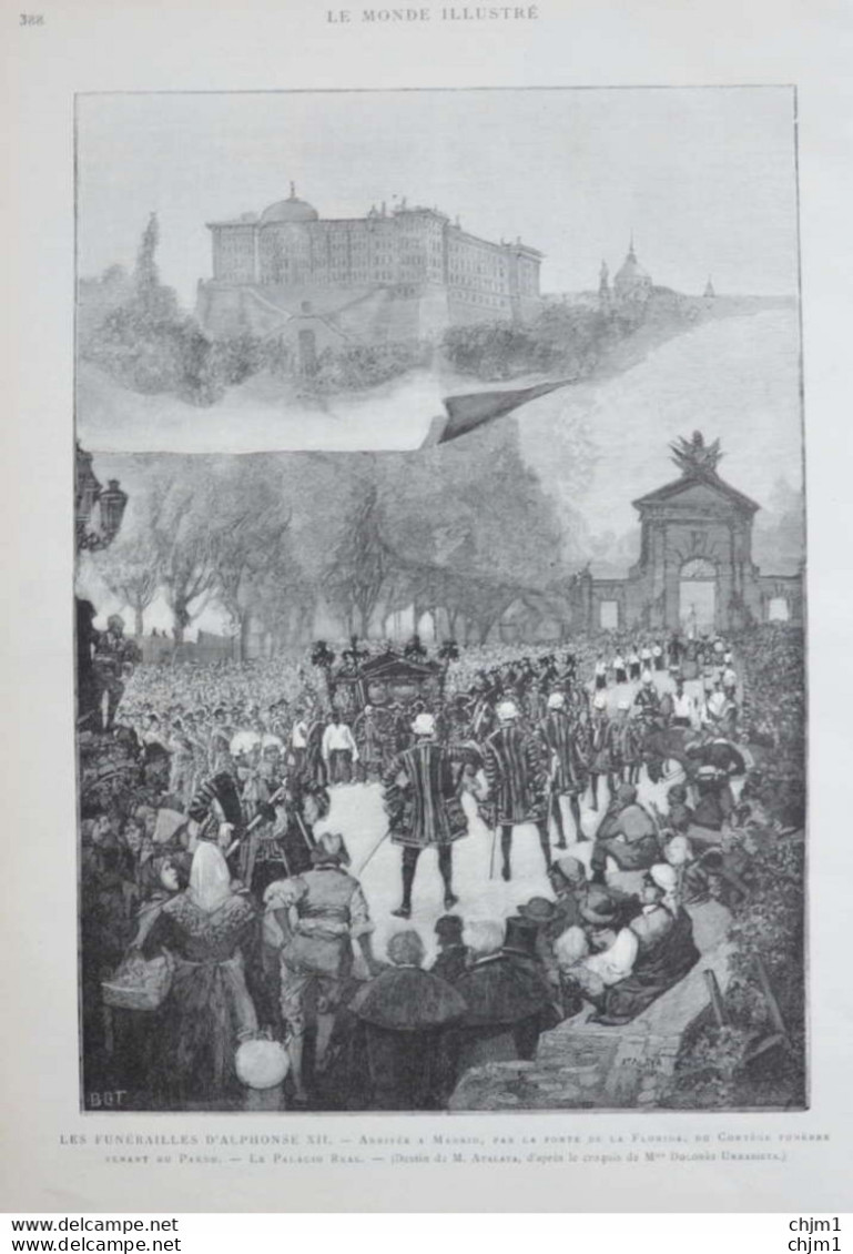 Les Funérailles D'Alphonse XII - Arrivée à Madrid - Le Palacio Real - Page Originale 1885 - Historische Dokumente