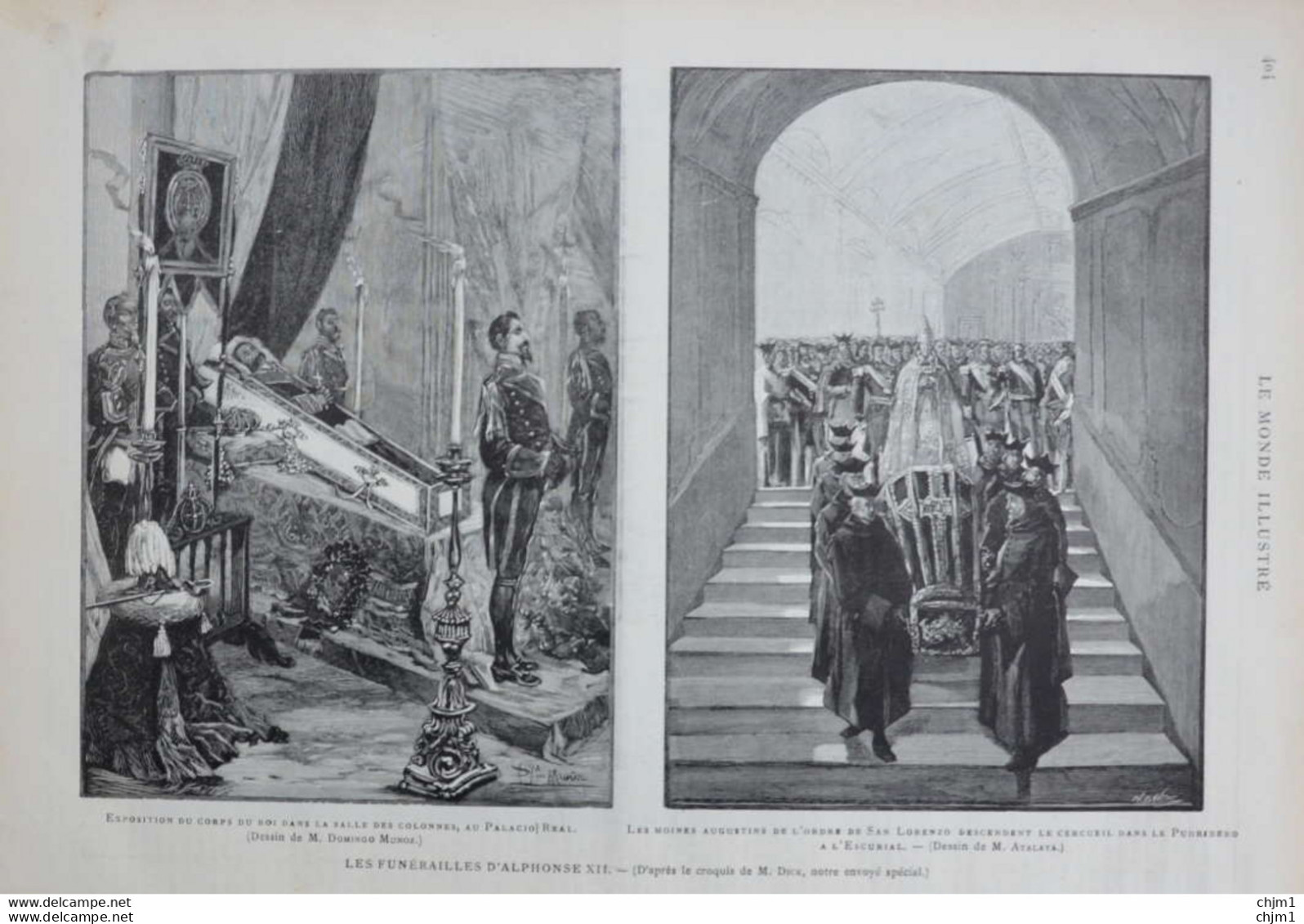 Les Funérailles D'Alphonse XII - Expoition Du Corps Du Roi Dans La Salle Au Palacio Real - Page Originale 1885 - Documenti Storici