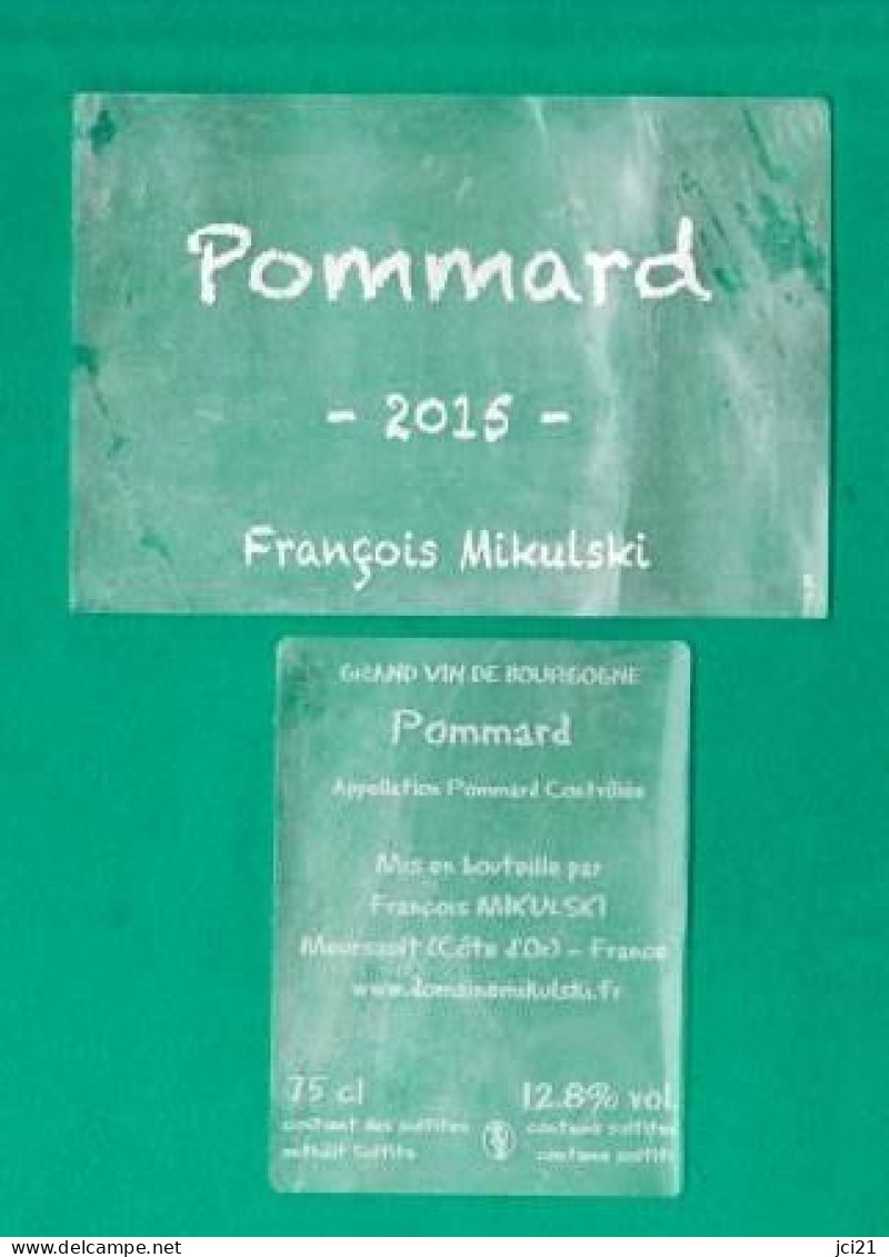 Etiquette Et Contre étiquette Translucides " POMMARD 2015 " François Mikulski à Meursault (168) _ev250 - Bourgogne