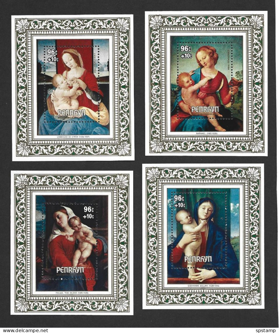 Penrhyn Island 1984 Christmas Paintings Virgin & Child Miniature Sheets Set Of 4 MNH - Ships