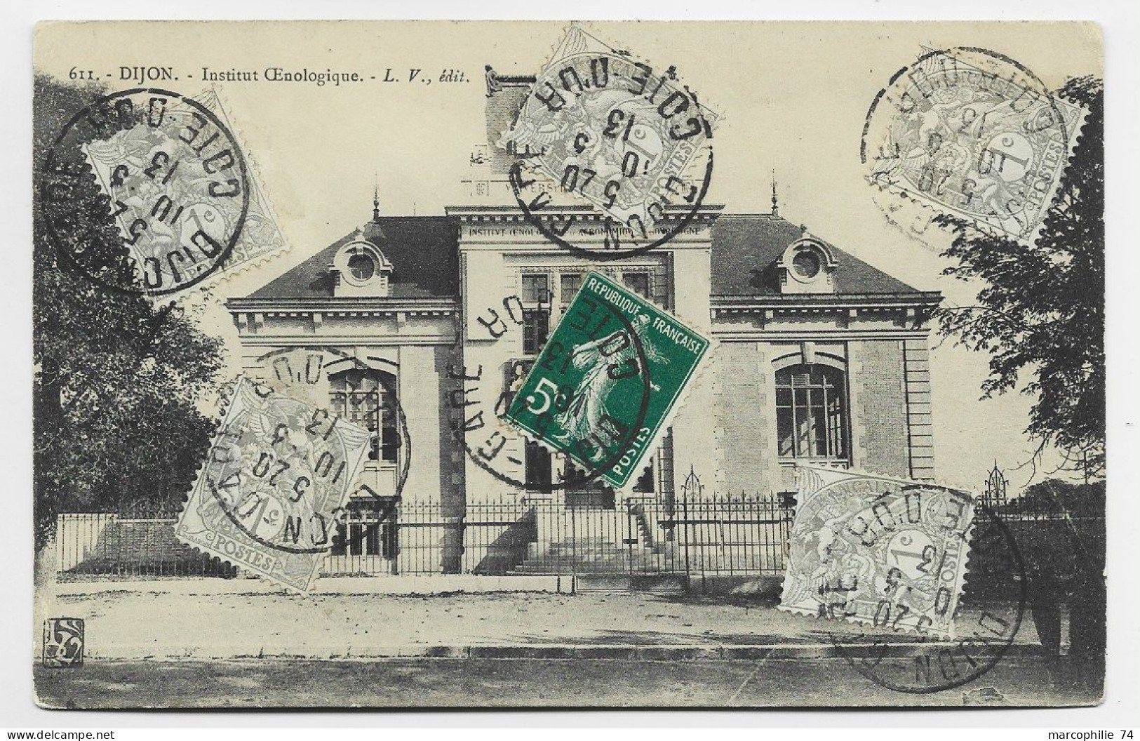 BLANC 1CX5+5C SEMEUSE AU RECTO CARTE OBL DIJON GARE 10.3.1913 COTE D'OR - Posta Ferroviaria