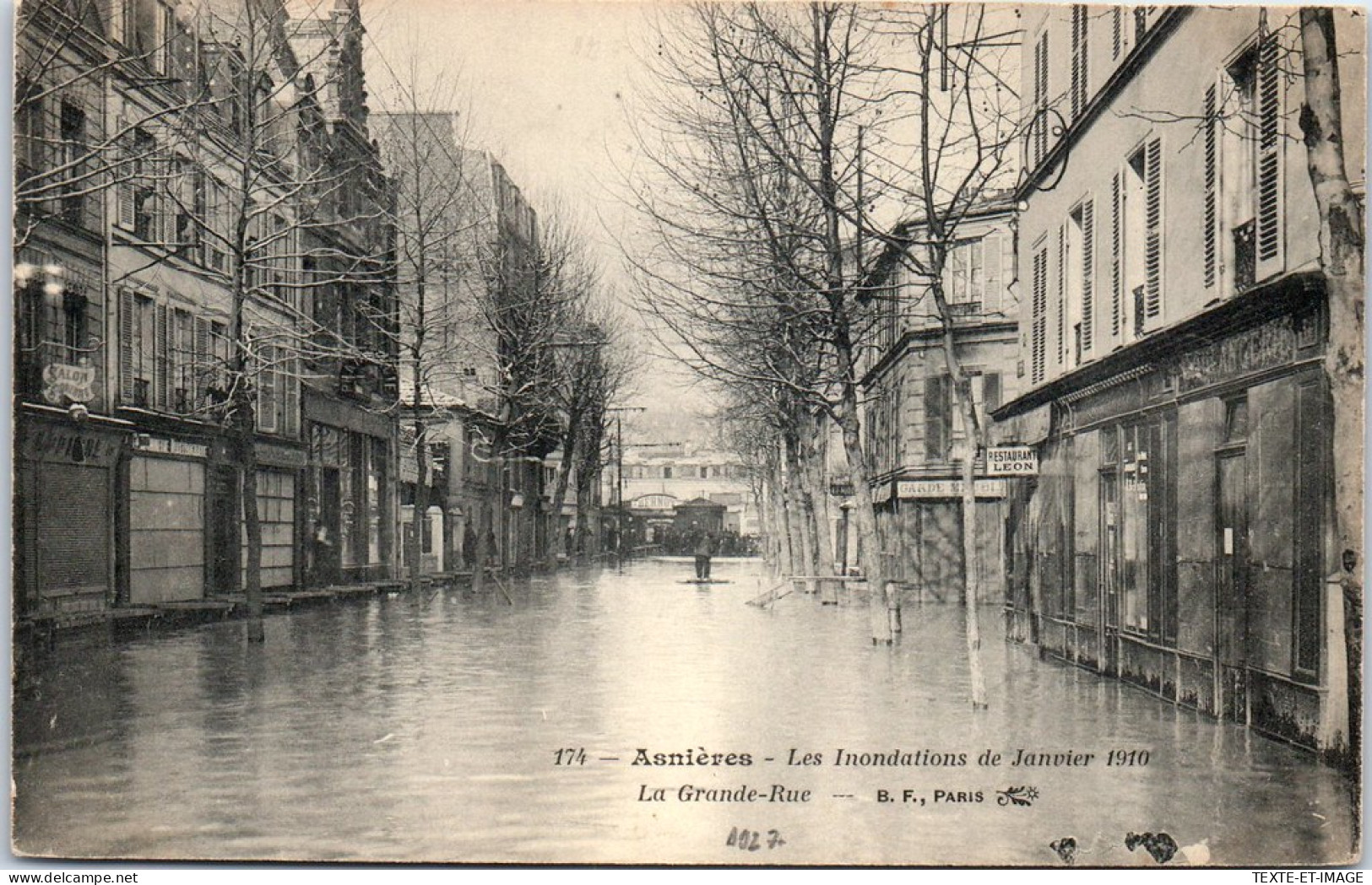 92 ASNIERES - Inondations De 1910 - Perspective De La Grande Rue  - Asnieres Sur Seine