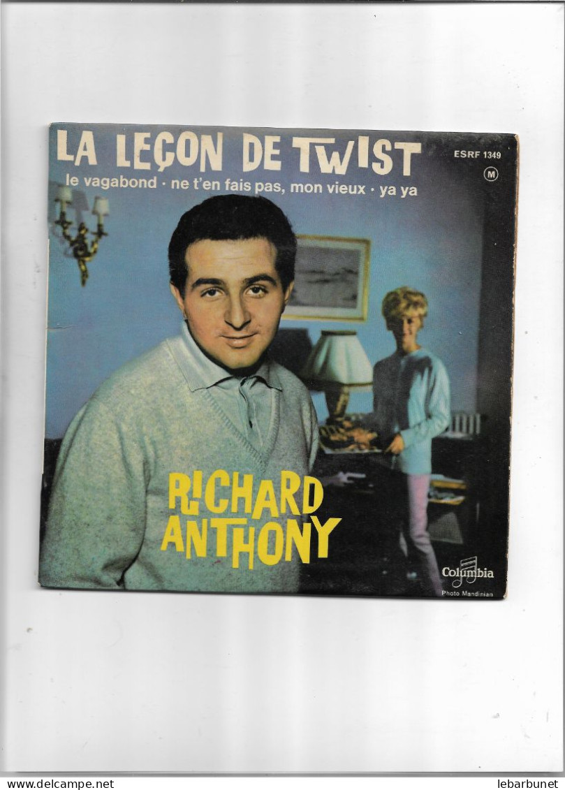 Disque 45 Tours Richard Anthony 4 Titres La Leçon De Twist - Le Vagabond - Ne T'en Fais Pas,mon Vieux -ya Ya - 45 Toeren - Maxi-Single