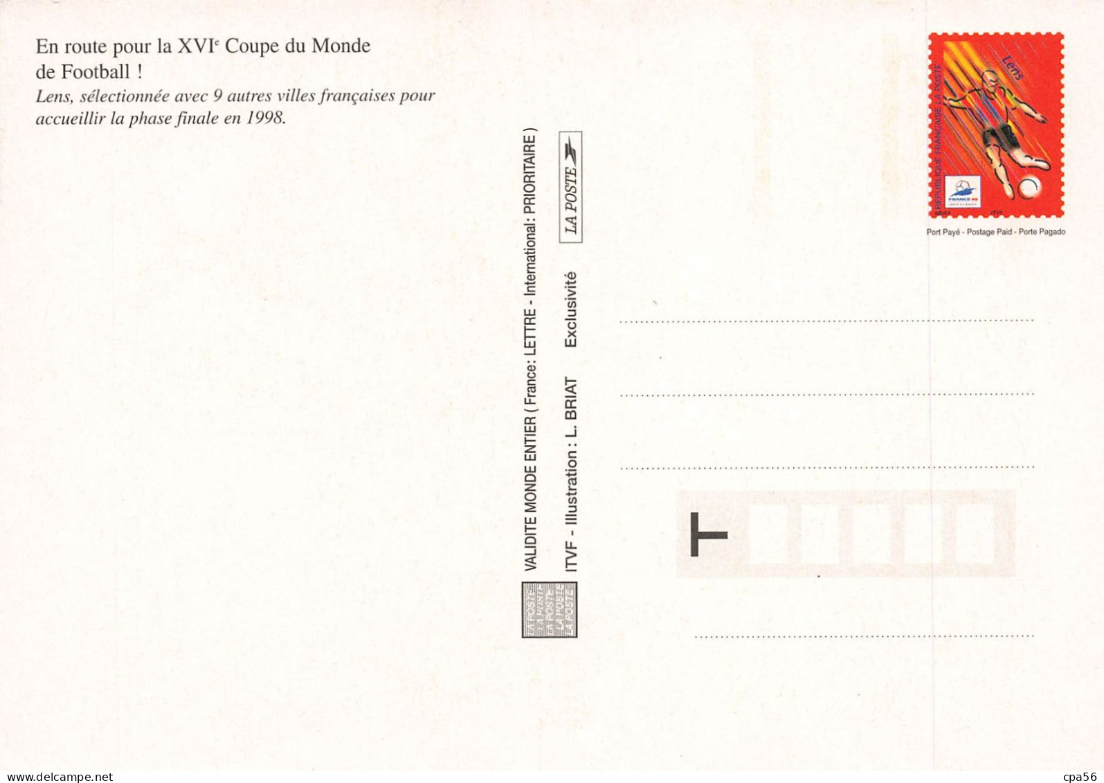 ENTIER POSTAL - COUPE DU MONDE DE FOOTBALL 1998 / LENS + TOULOUSE + MONTPELLIER + SAINT-ETIENNE - Neuf