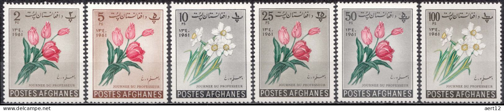 1961, Afghanistan, Teacher's Day, Tulips, Flowers, Plants, 6 Stamps, MNH(**) - Afganistán