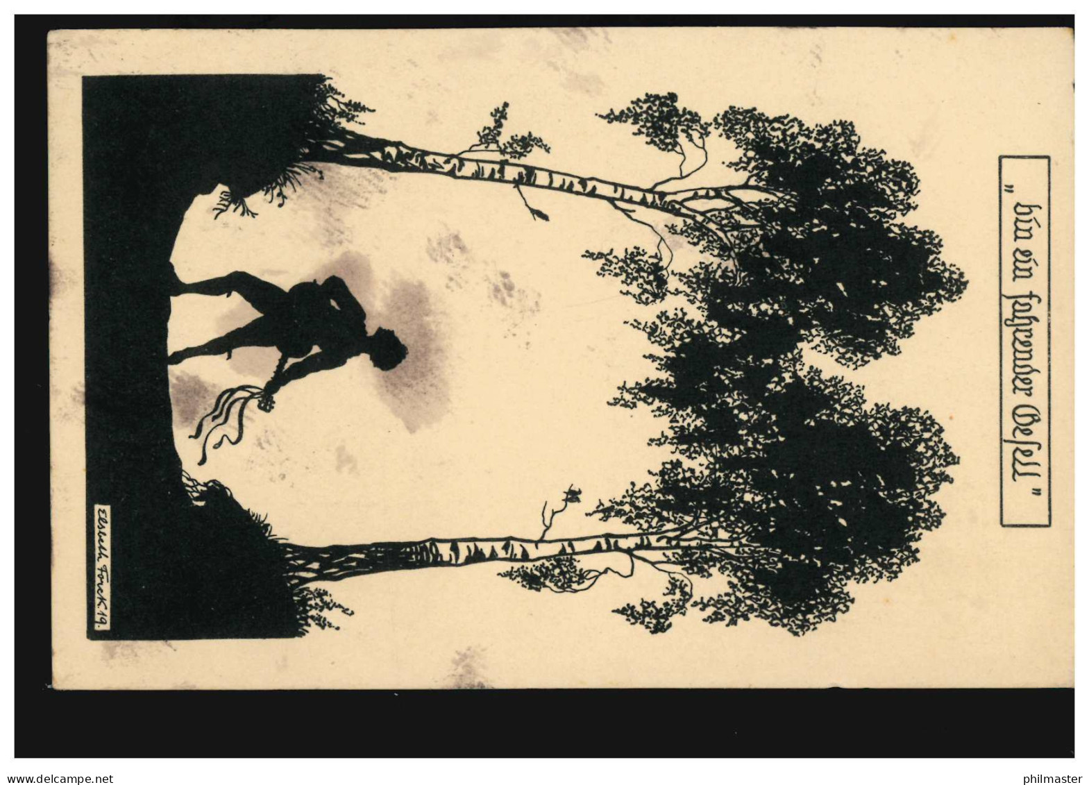 Scherenschnitt-AK Bin Ein Fahrender Gesell, Elsbeth Forck's Schattenbilder, 1921 - Silhouettes