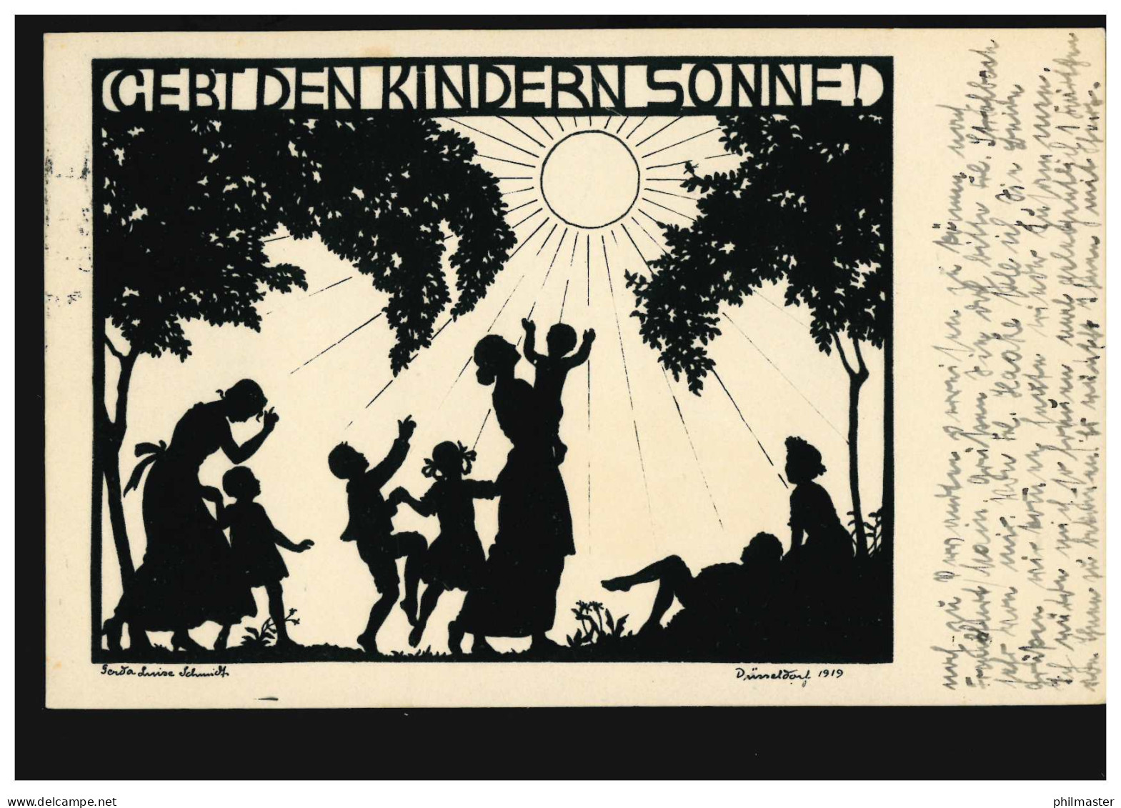 Scherenschnitt-AK Gerda Luise Schmidt: Gebt Den Kindern Sonne! BERLIN 23.3.1927 - Silhouette - Scissor-type